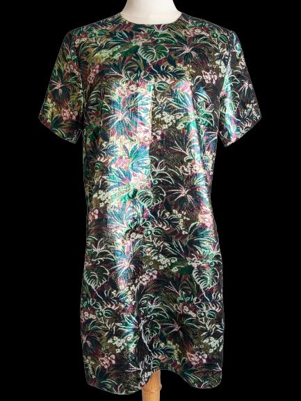 Good MSGM Green Floral Short-Sleeved Dress Size M Polyester