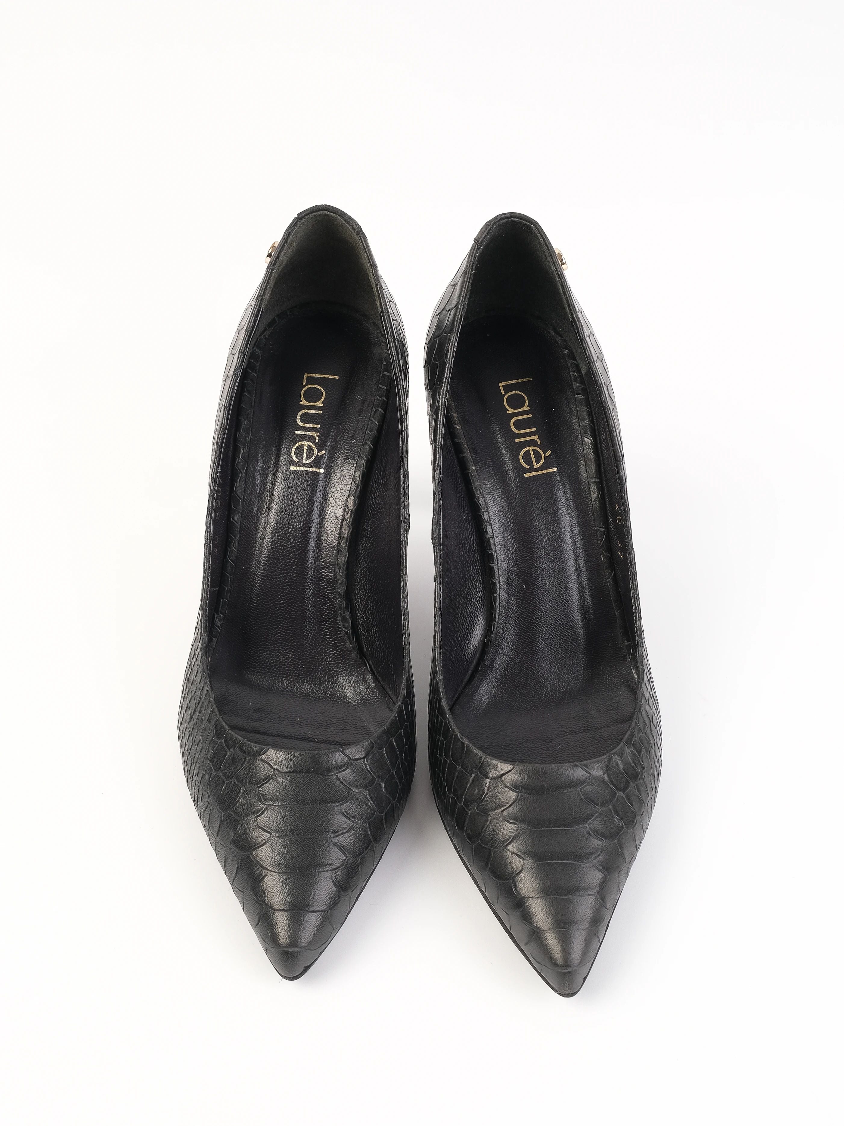 Excellent Laurel Black Leather High-Heeled Shoes Size 37