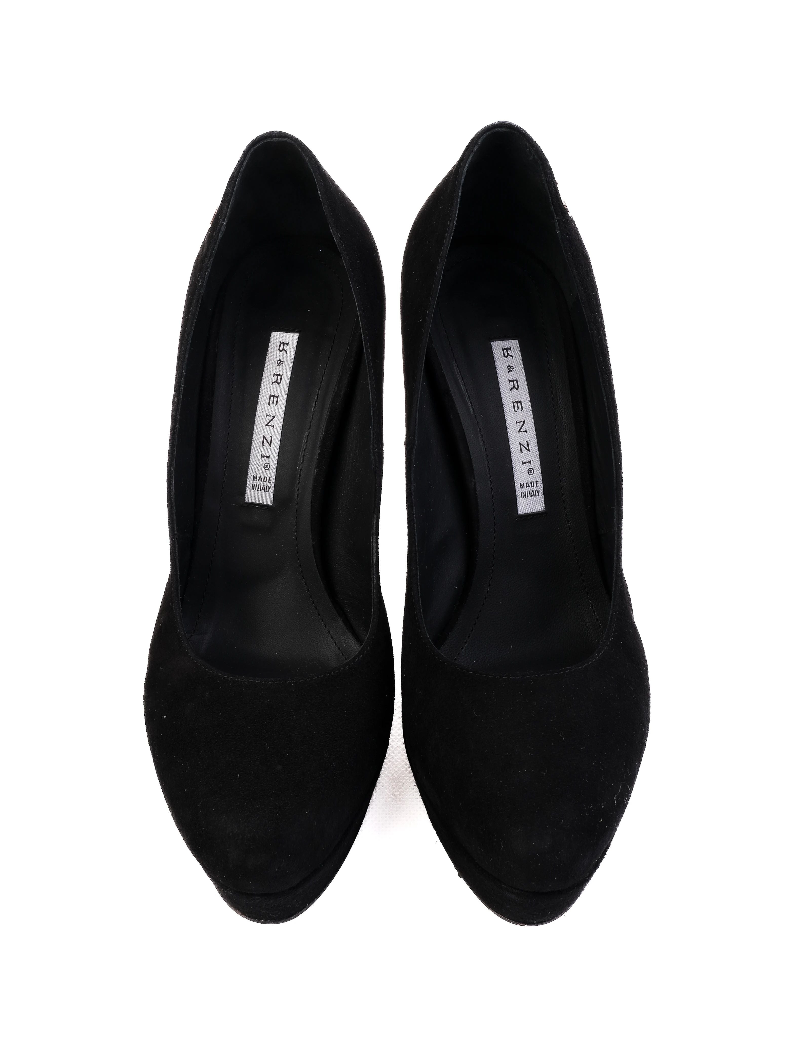 R&Renzi Black Genuine Suede High-Heeled Shoes Size 38