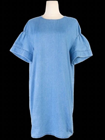 Excellent Cos Light Blue Denim Dress Size L Cotton Natural