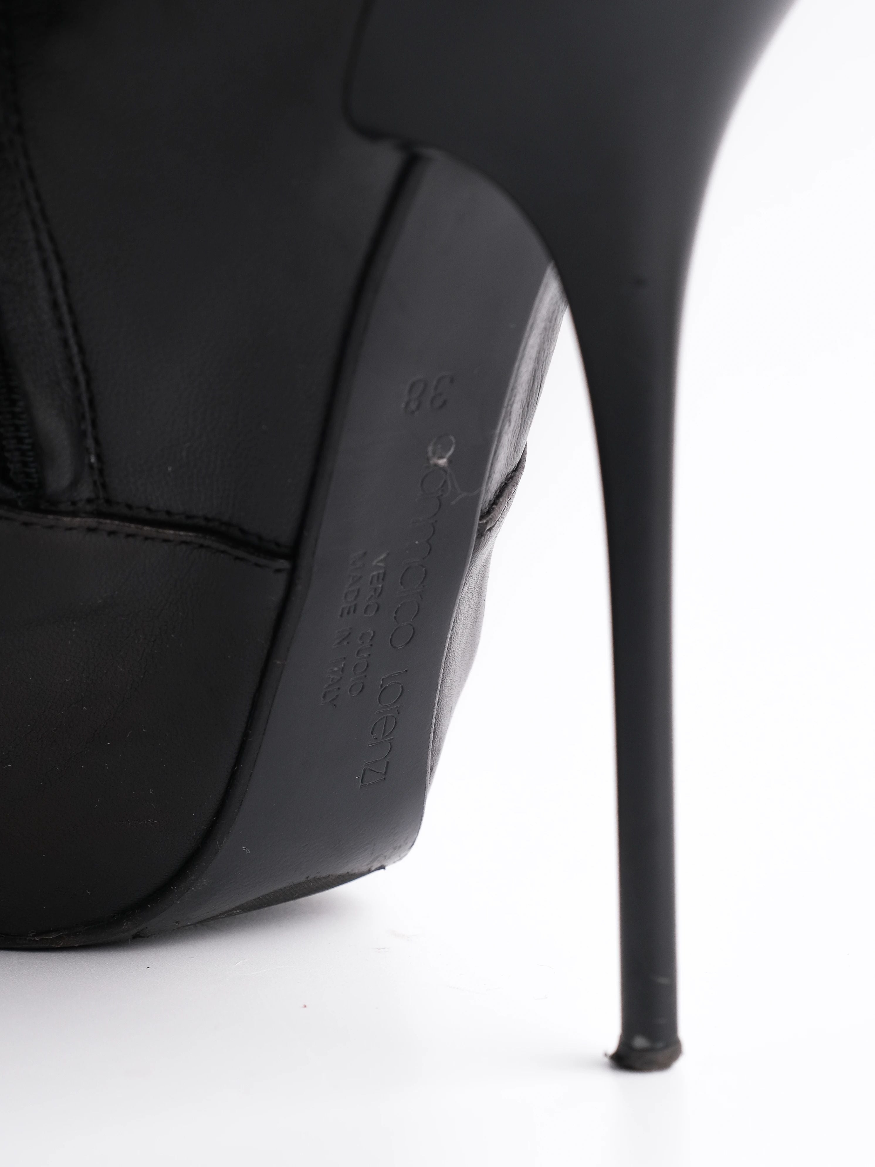 Gianmarco Lorenzi Black Leather Thigh-High Stiletto Boots Size 38