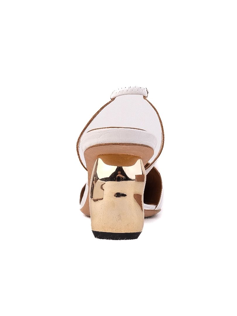 Excellent White Leather High-Heeled Shoes Size 41 with Gold Heel