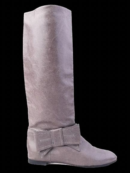 Red Valentino Gray Leather Knee-High Boots with Bow Detail Size 38
