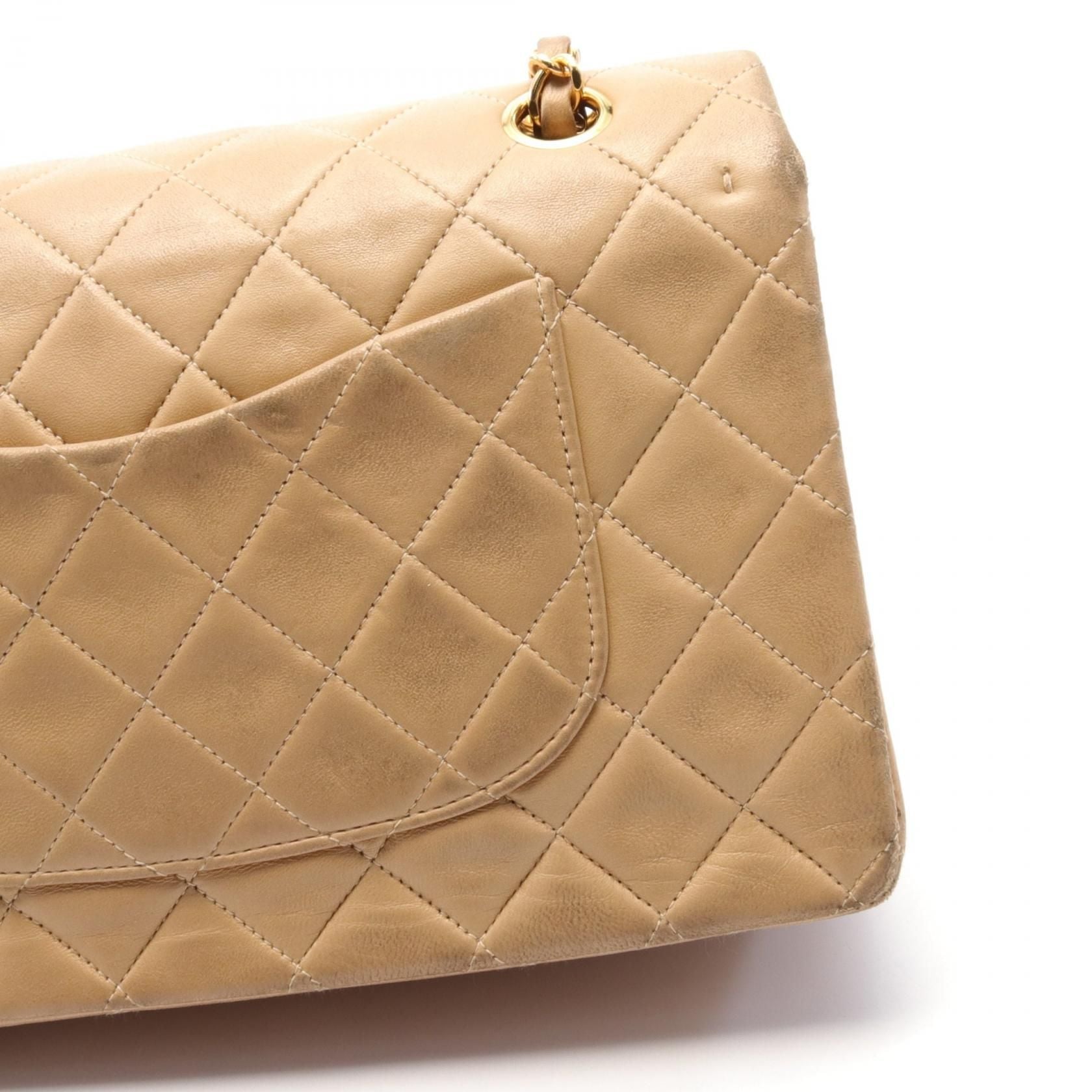 Chanel Beige Matelasse W Flap Shoulder Bag Leather A 01112