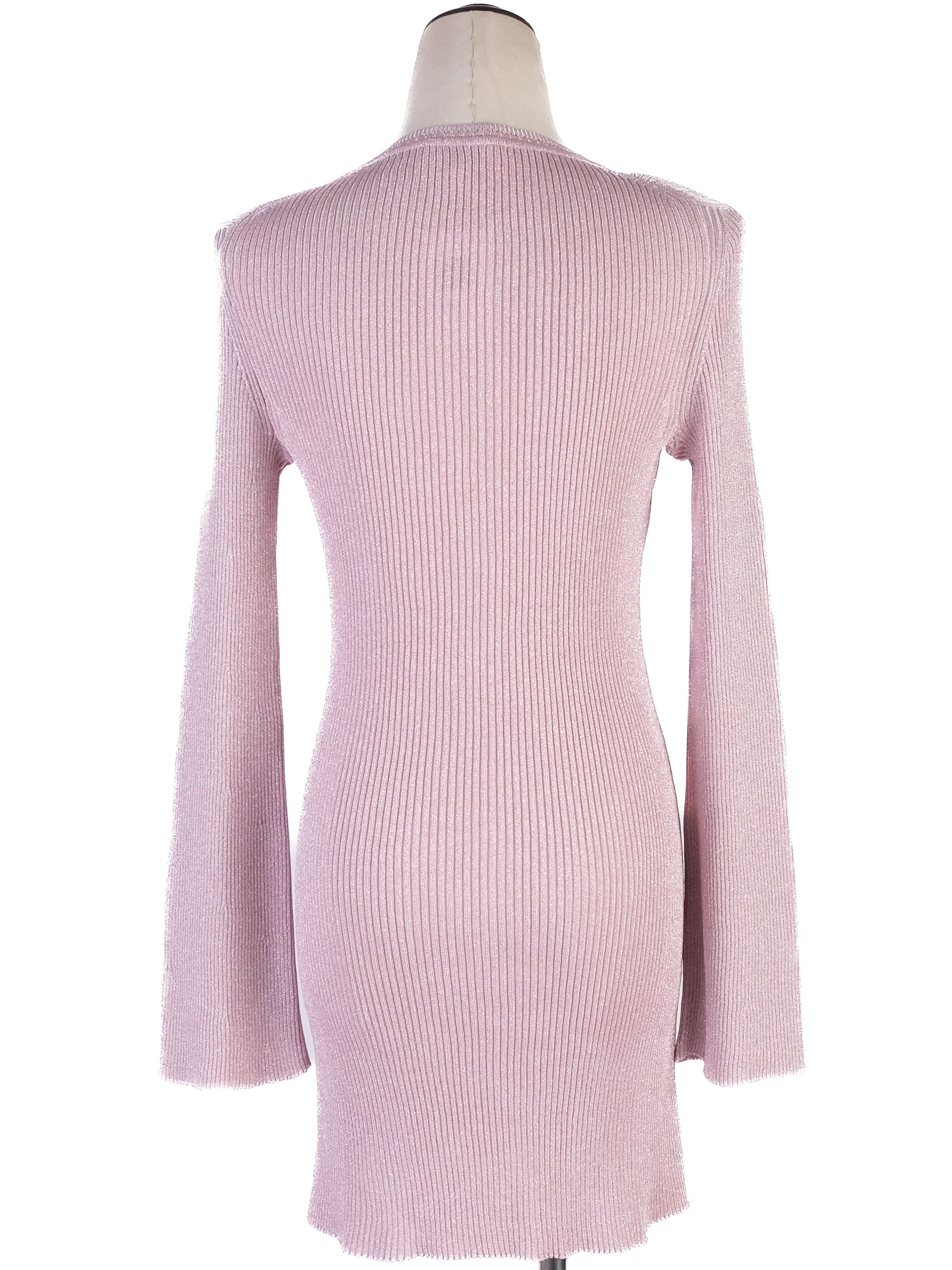Nina Ricci Pink Ribbed Long-Sleeve Sweater Dress Size S Excellent