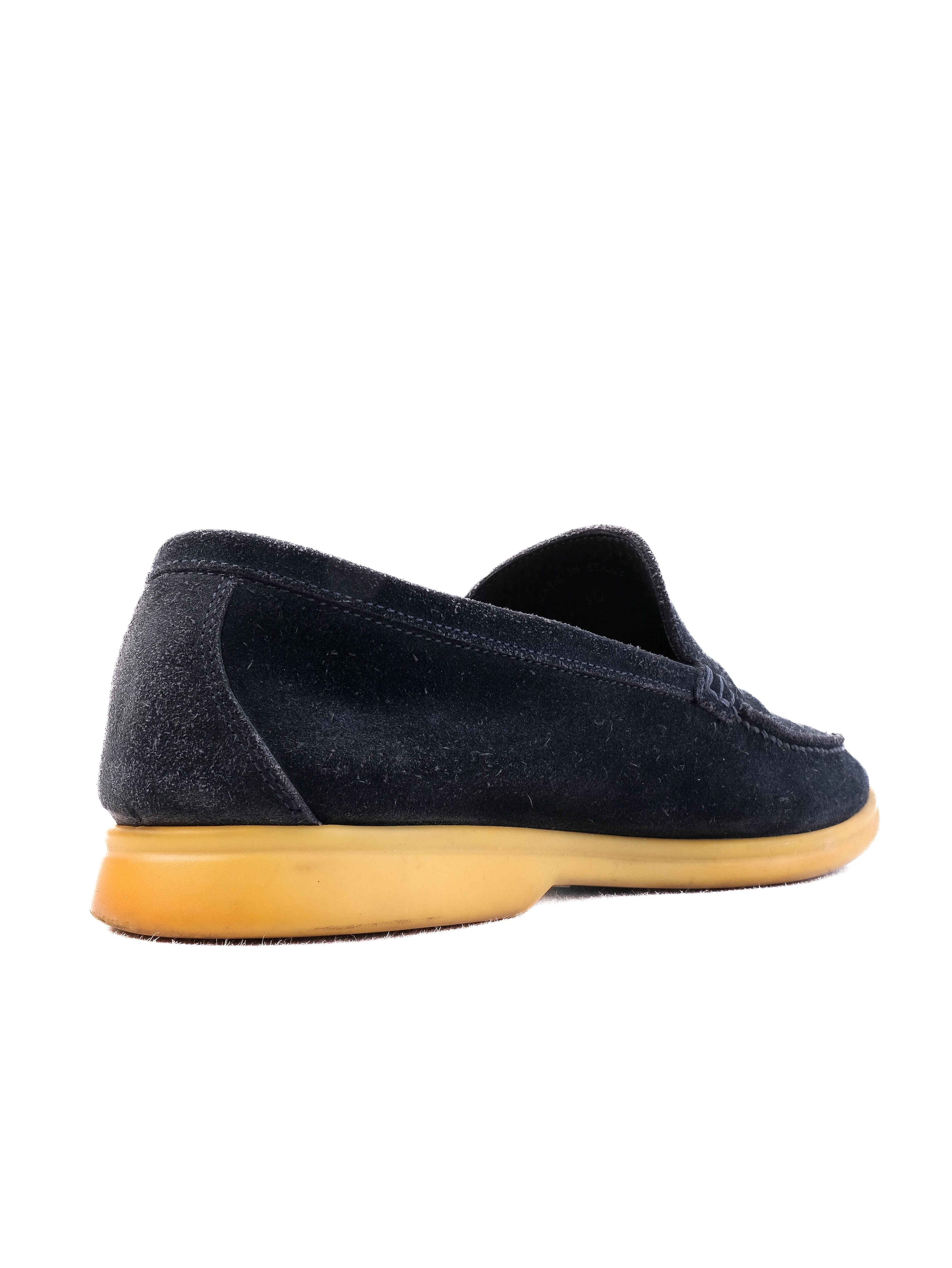 Excellent Loro Piana Black Leather Loafers for Men