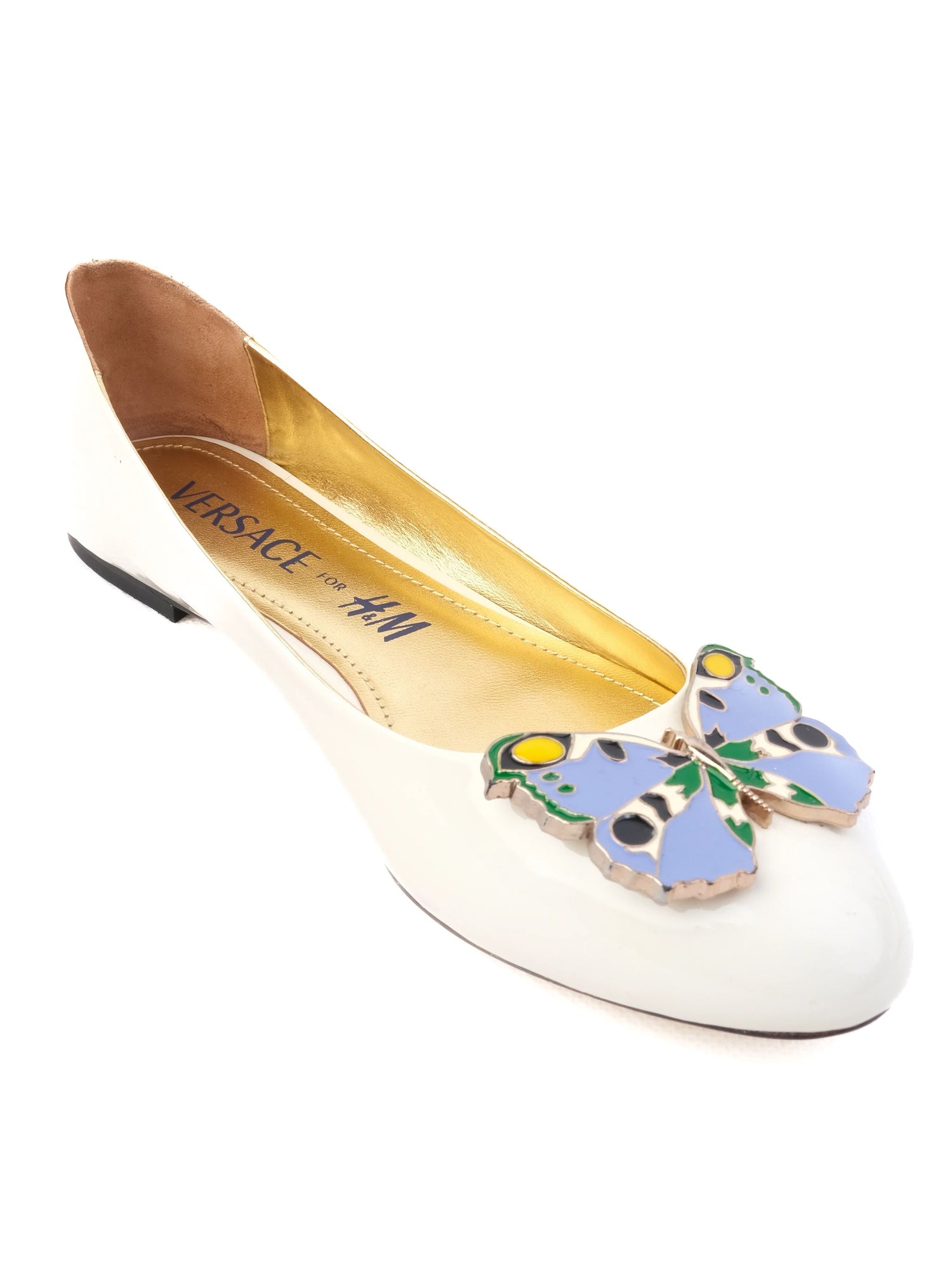 Excellent Versace for H&M White Leather Ballet Flats Size 38