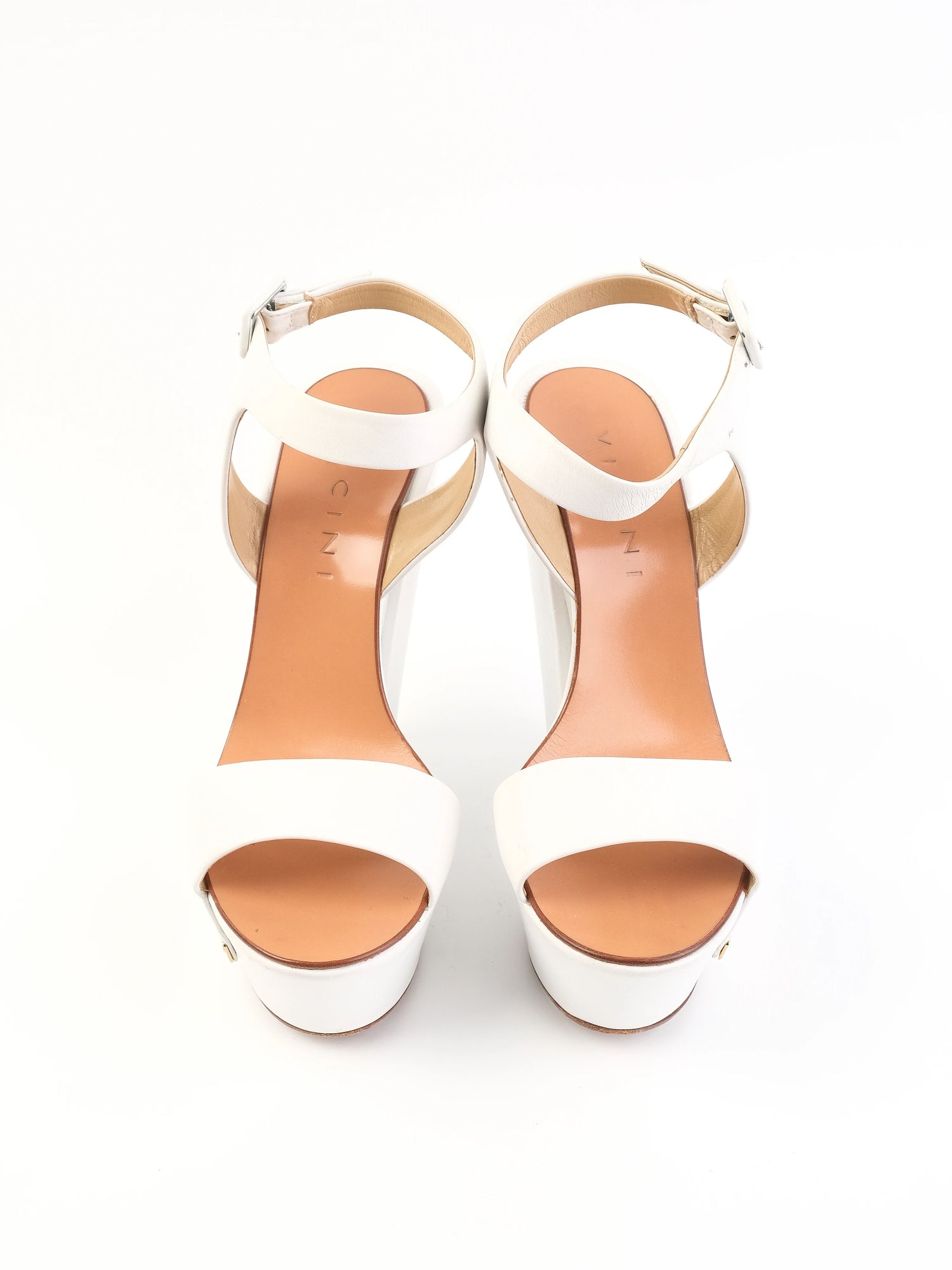 Excellent Vicini White Leather Platform Wedge Sandals Size 38