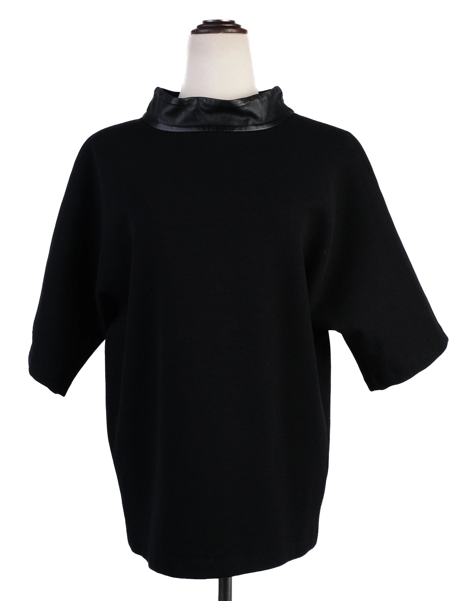 Excellent Ralph Lauren Black Wool Shirt with Faux Leather Collar Size M