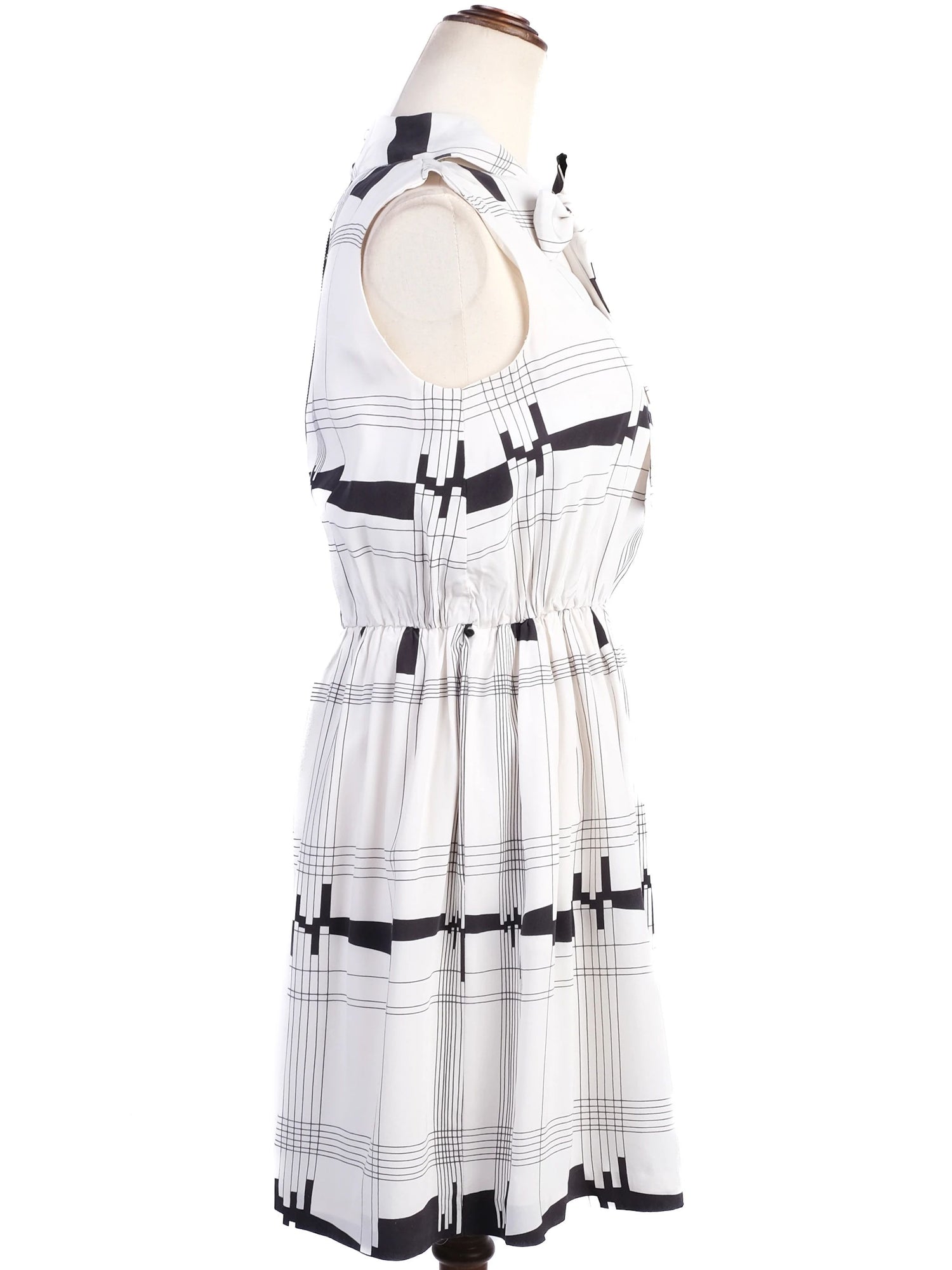 Excellent Milly Silk Sleeveless Dress M Black & White Checkered