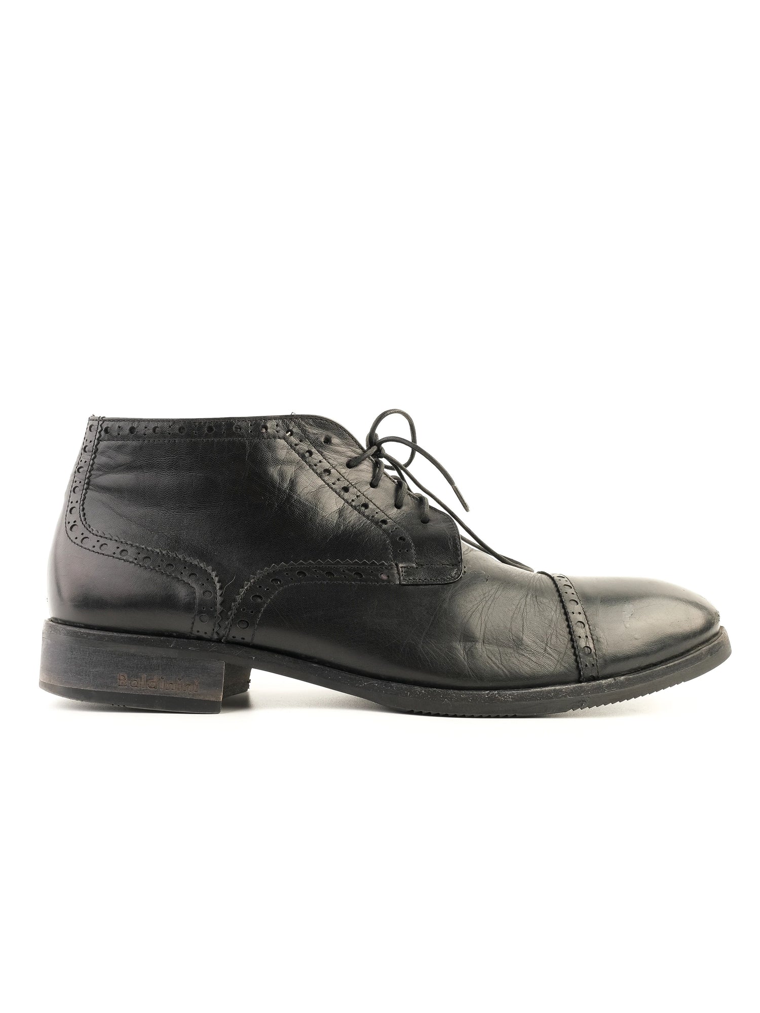 Excellent Baldinini Black Leather Brogue Boots Size 42.5 for Men