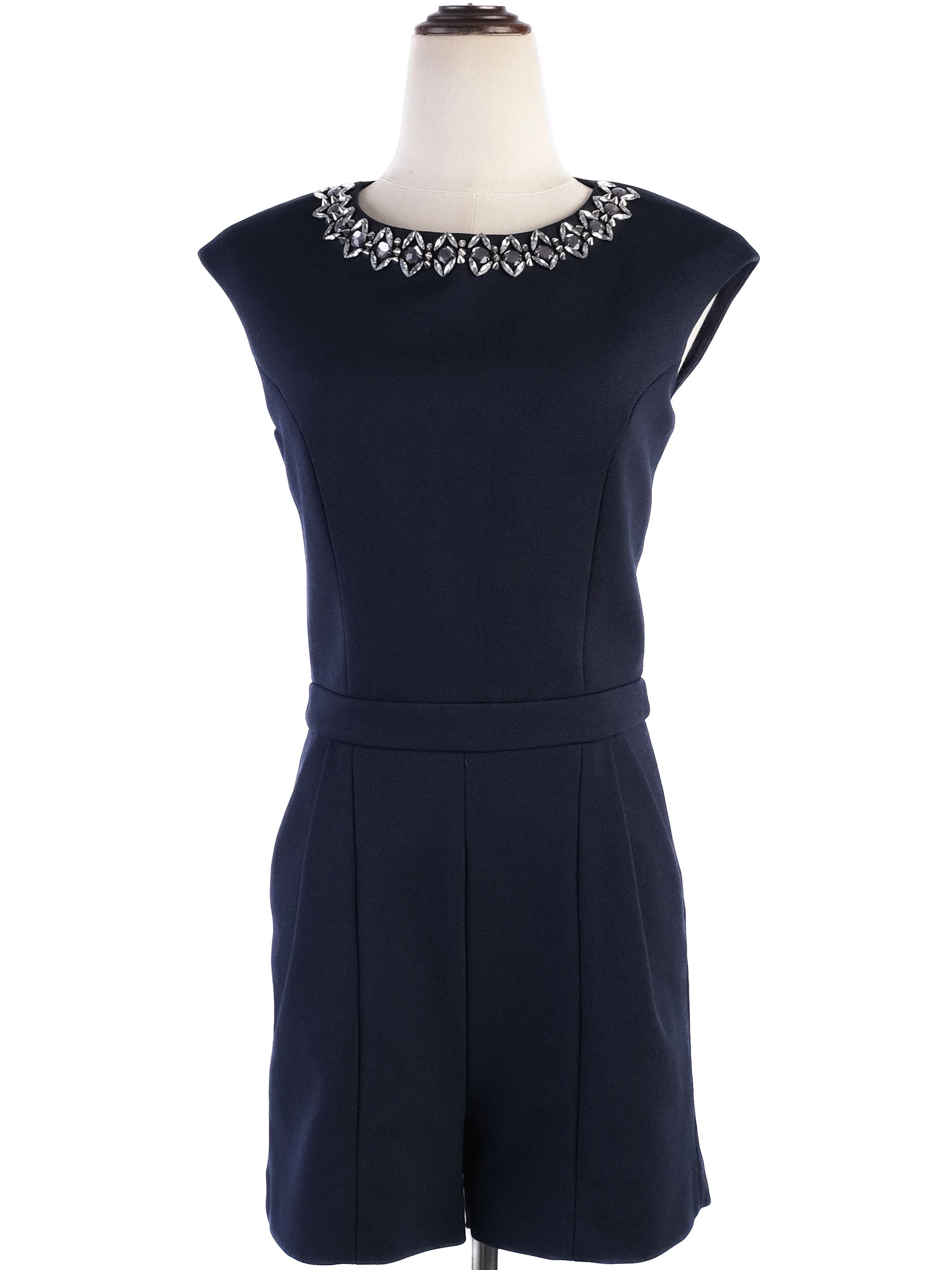 Excellent Ted Baker Navy Blue Sleeveless Romper Size S with Embellished Neckline