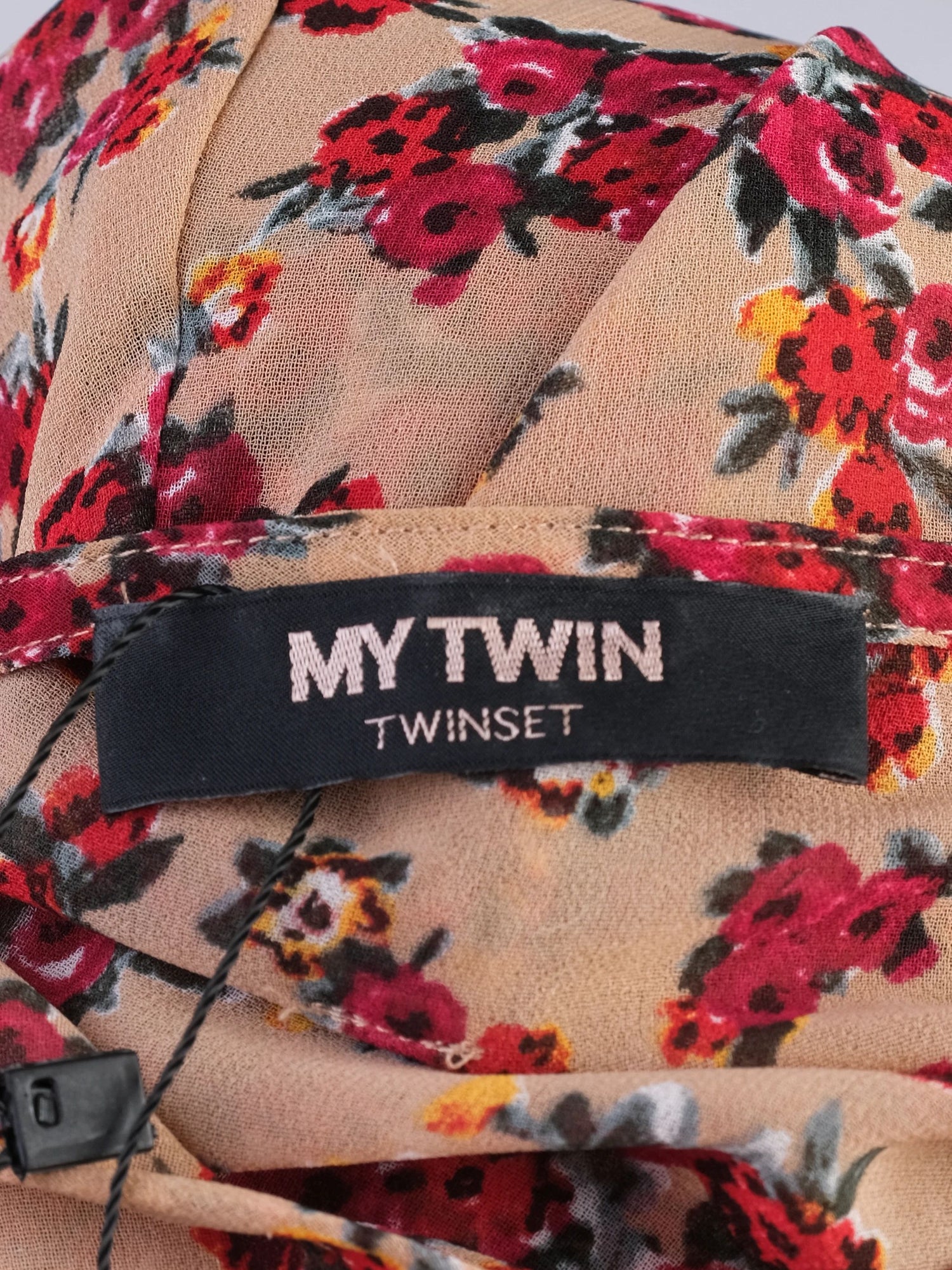 Excellent TWINSET Floral Dress Beige Red Size S Long Sleeve V-neck