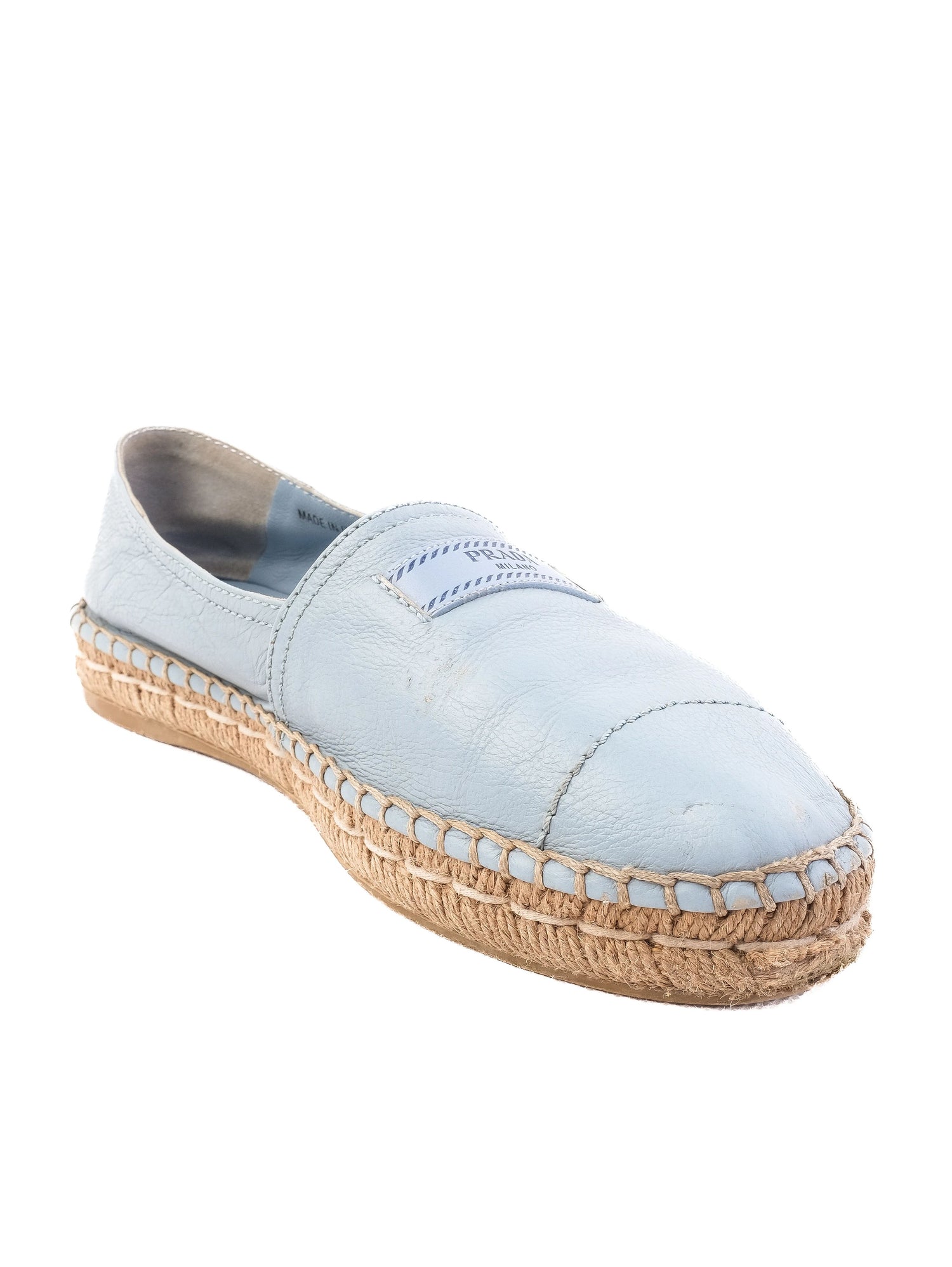 Excellent Prada Blue Leather Espadrille Shoes Size 37 Casual Style