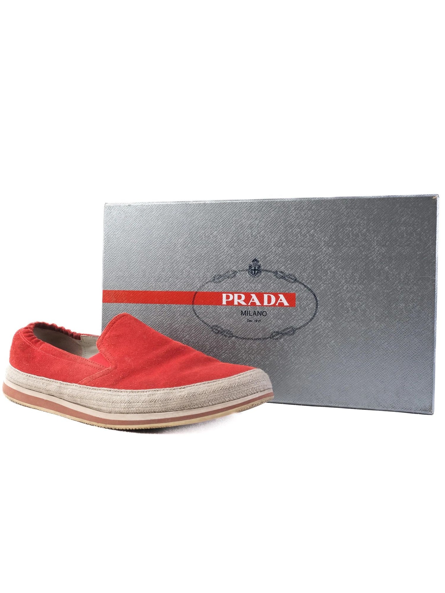 Excellent Prada Red Suede Slip-On Shoes Size 42 for Men