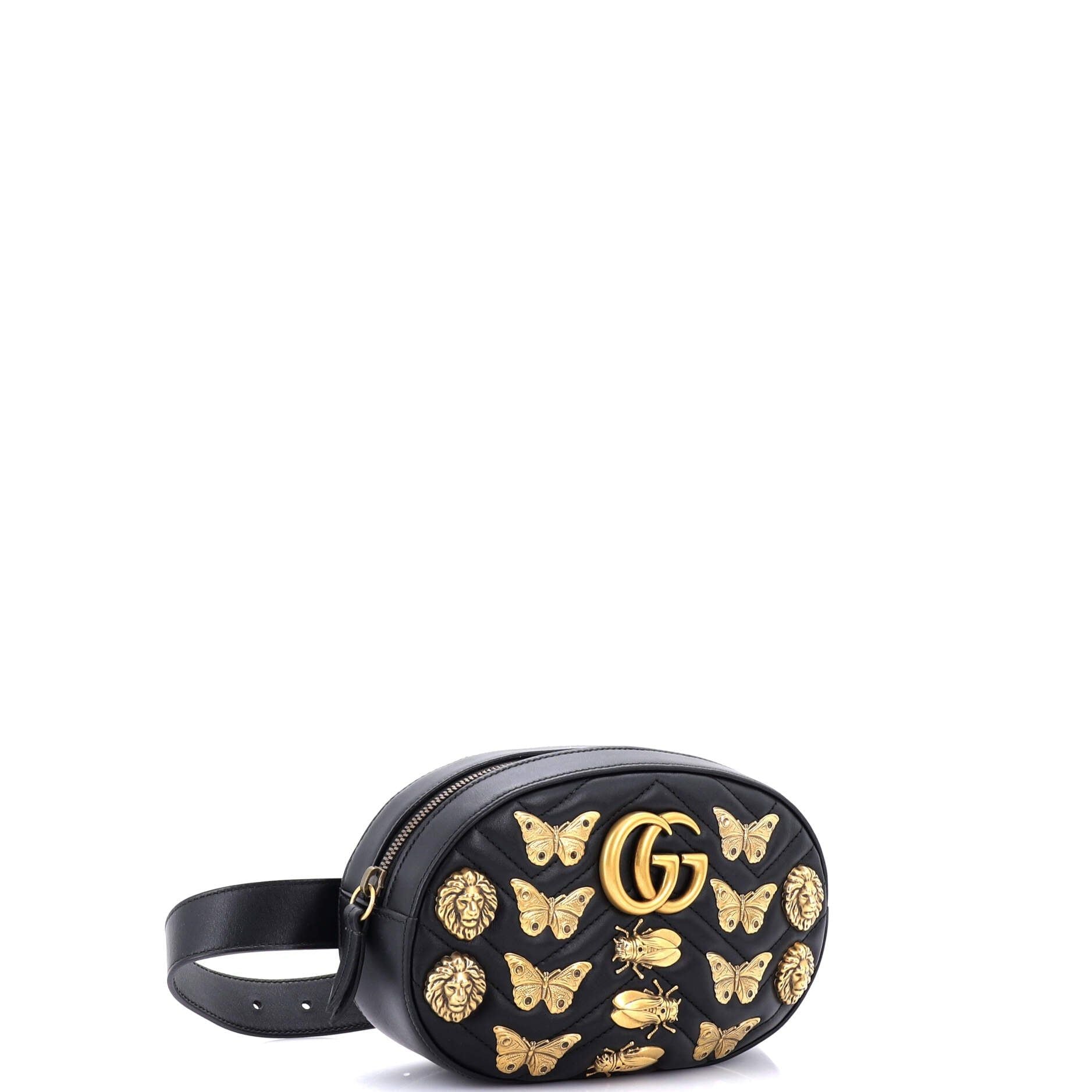 Gucci Calfskin Matelasse Animal Studs GG Marmont Belt Bag