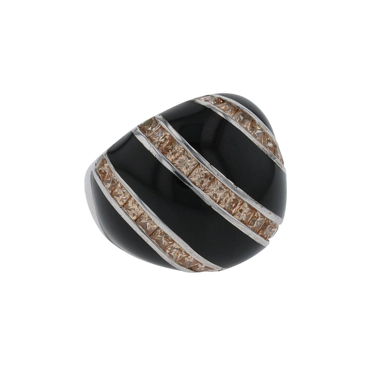 Enamel, orange stones and silver ring