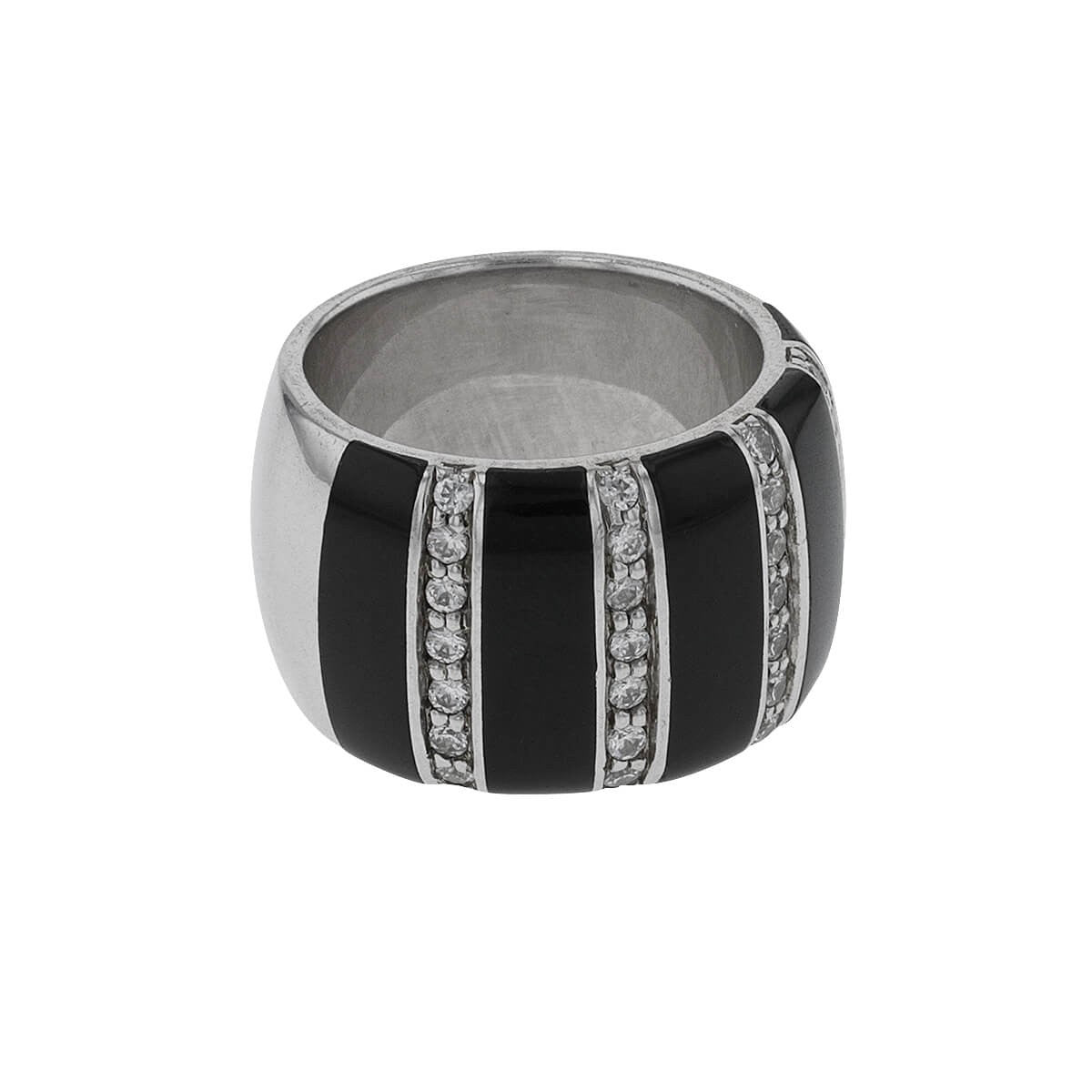 Enamel, white stones and silver ring