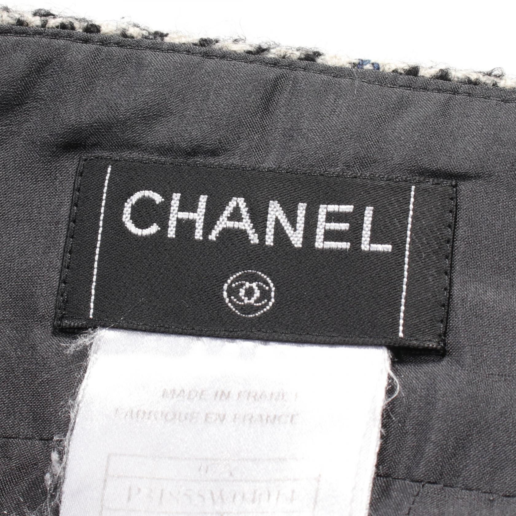 Chanel Black Blue Skirt Wool Nylon P 31855w 04014