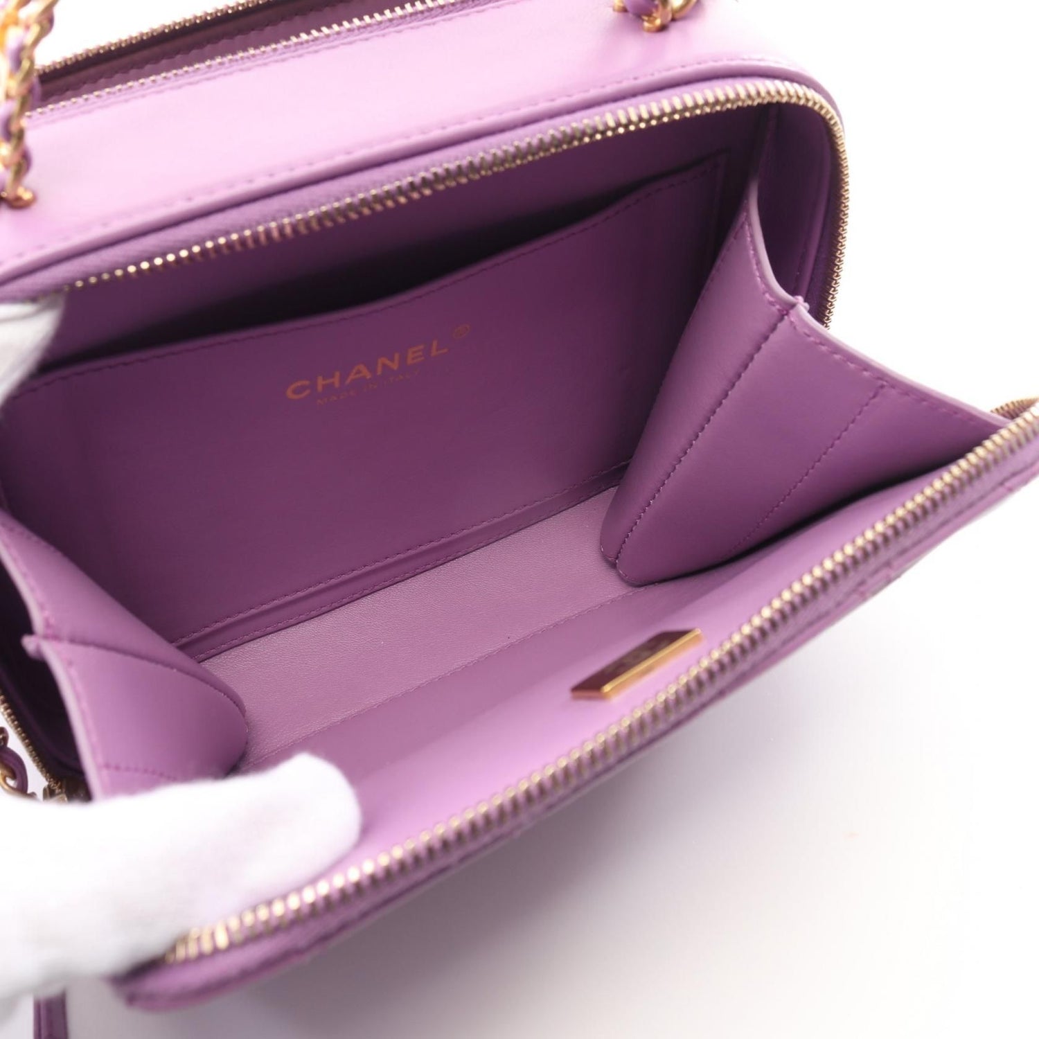 Chanel Purple Matelasse Handbag Lambskin (sheep Leather) As 3222