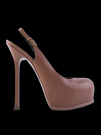Excellent Yves Saint Laurent Orange Leather Slingback High Heels Size 40