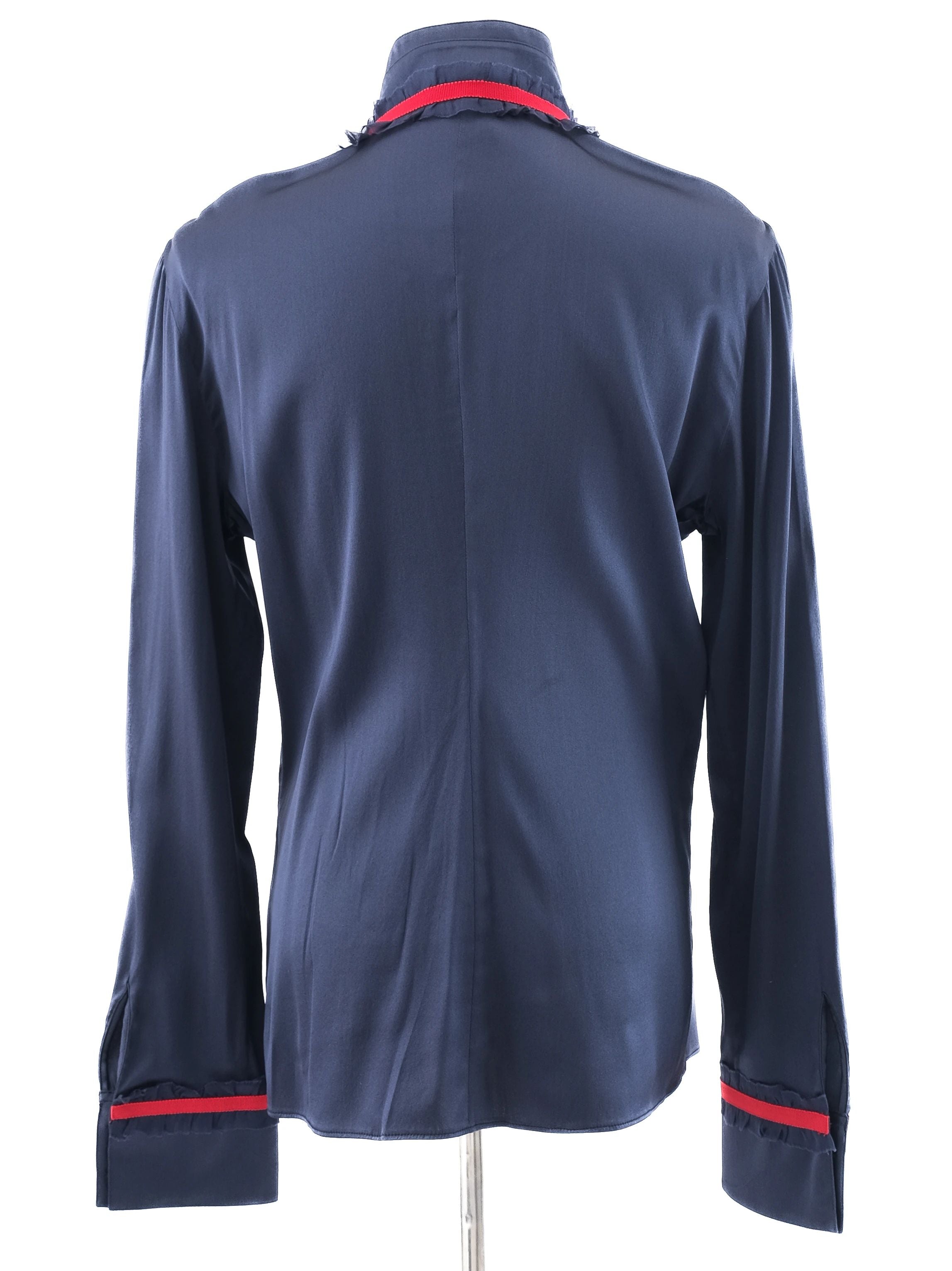 Excellent Emporio Armani Blue Silk Long-Sleeved Shirt Size M