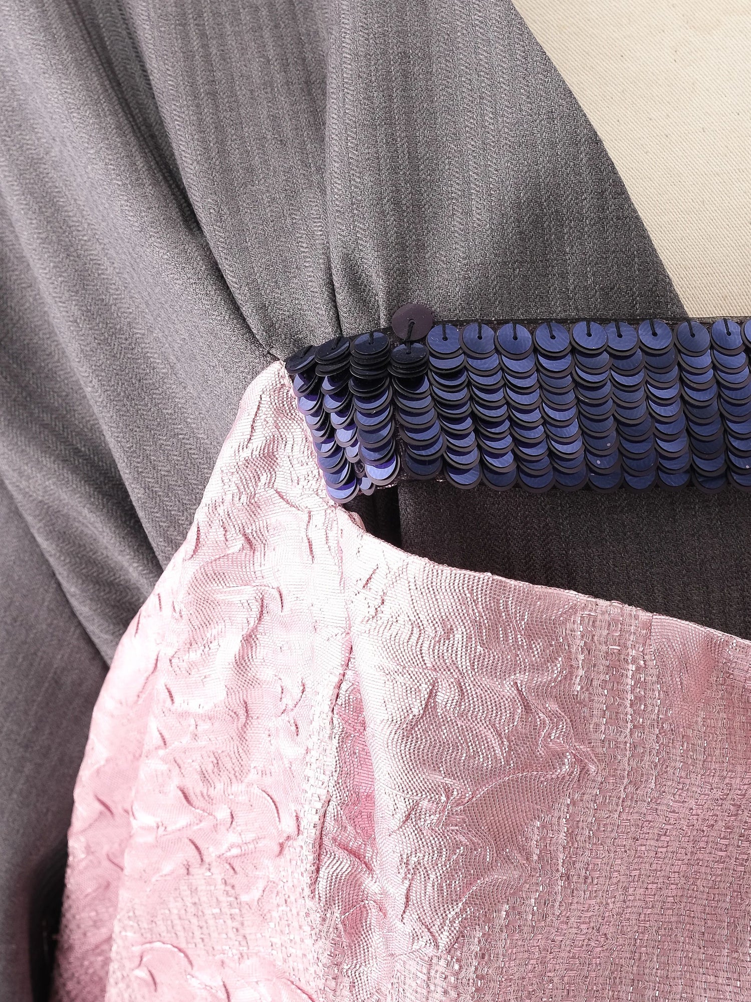 Dior Gray Wool Dress XL with Pink Kimono-Inspired Detail