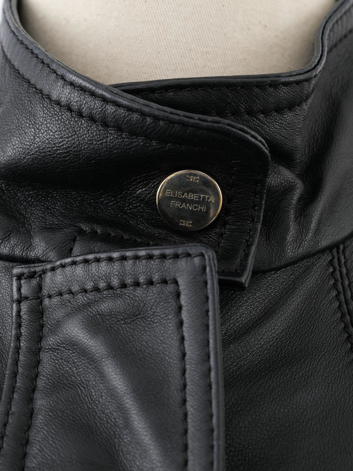 Excellent Elisabetta Franchi Black Leather Coat Size M