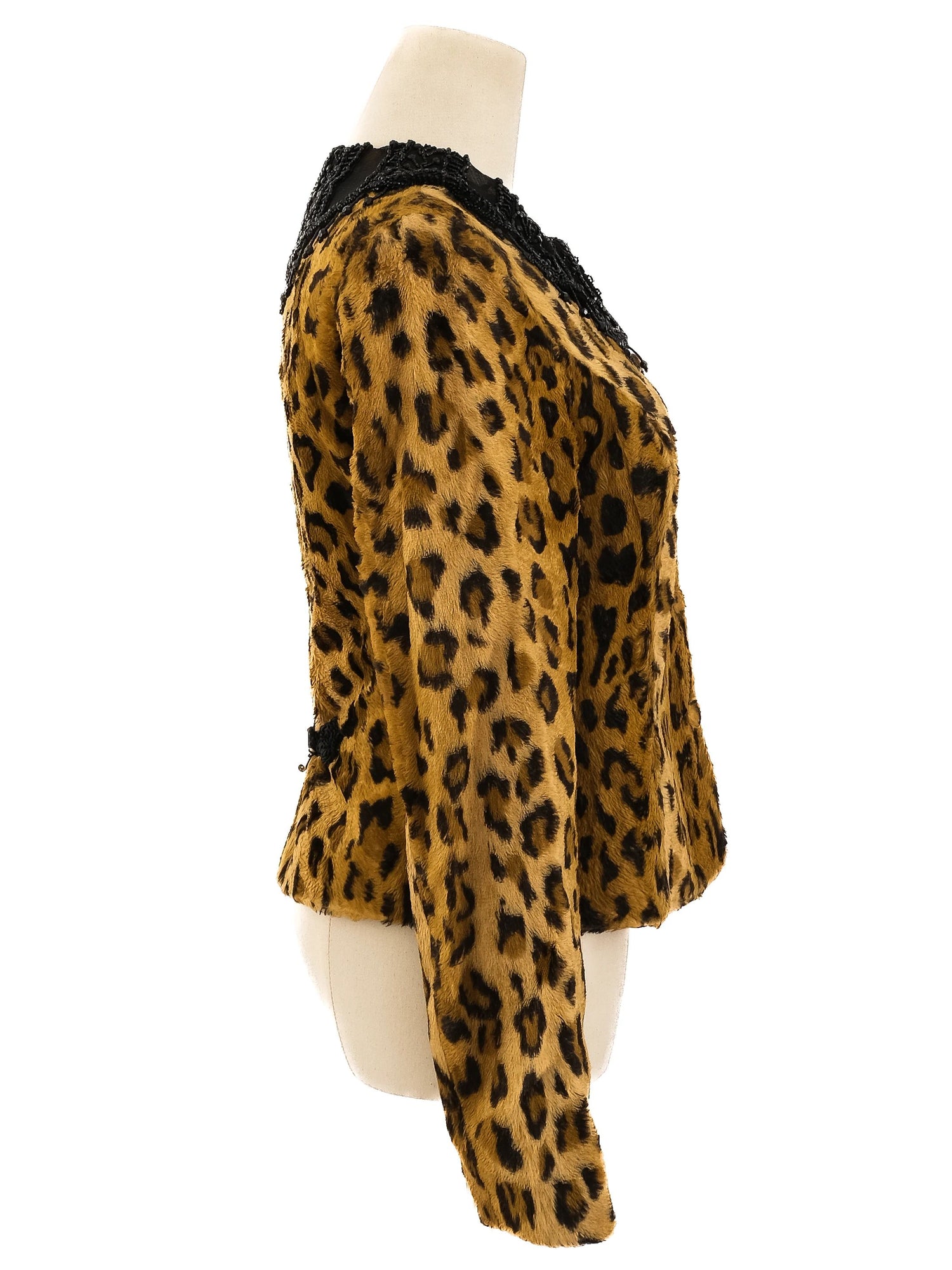 Excellent Blumarine Leopard Print Jacket with Beaded Collar, Size XS