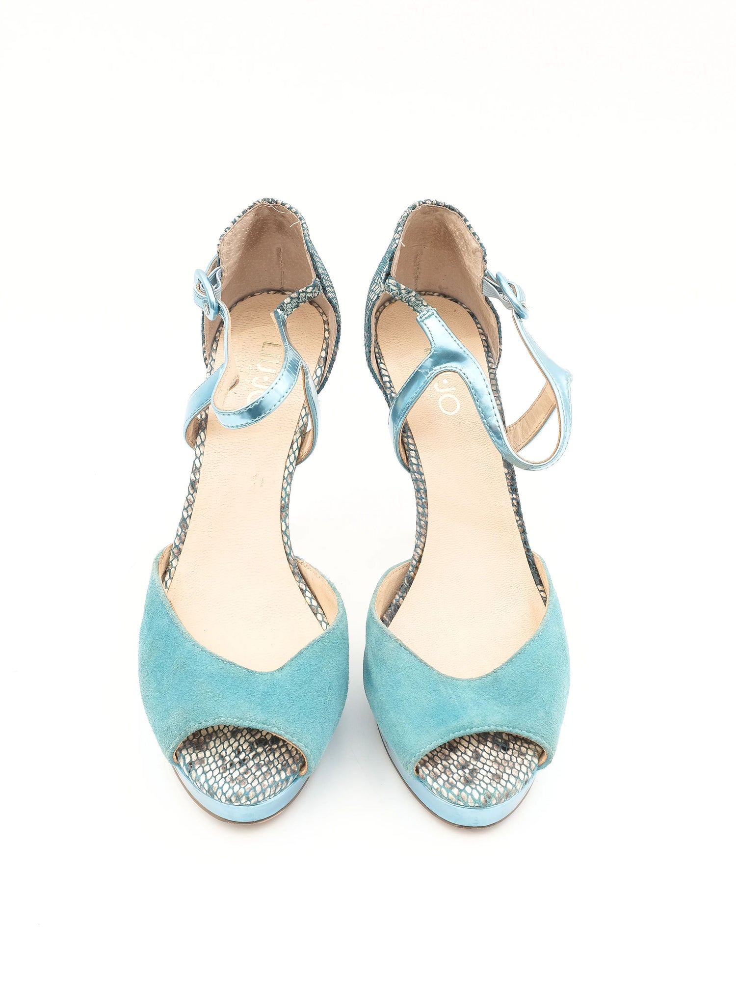 Excellent Liu Jo Blue Leather High-Heeled Peep Toe Shoes Size 39