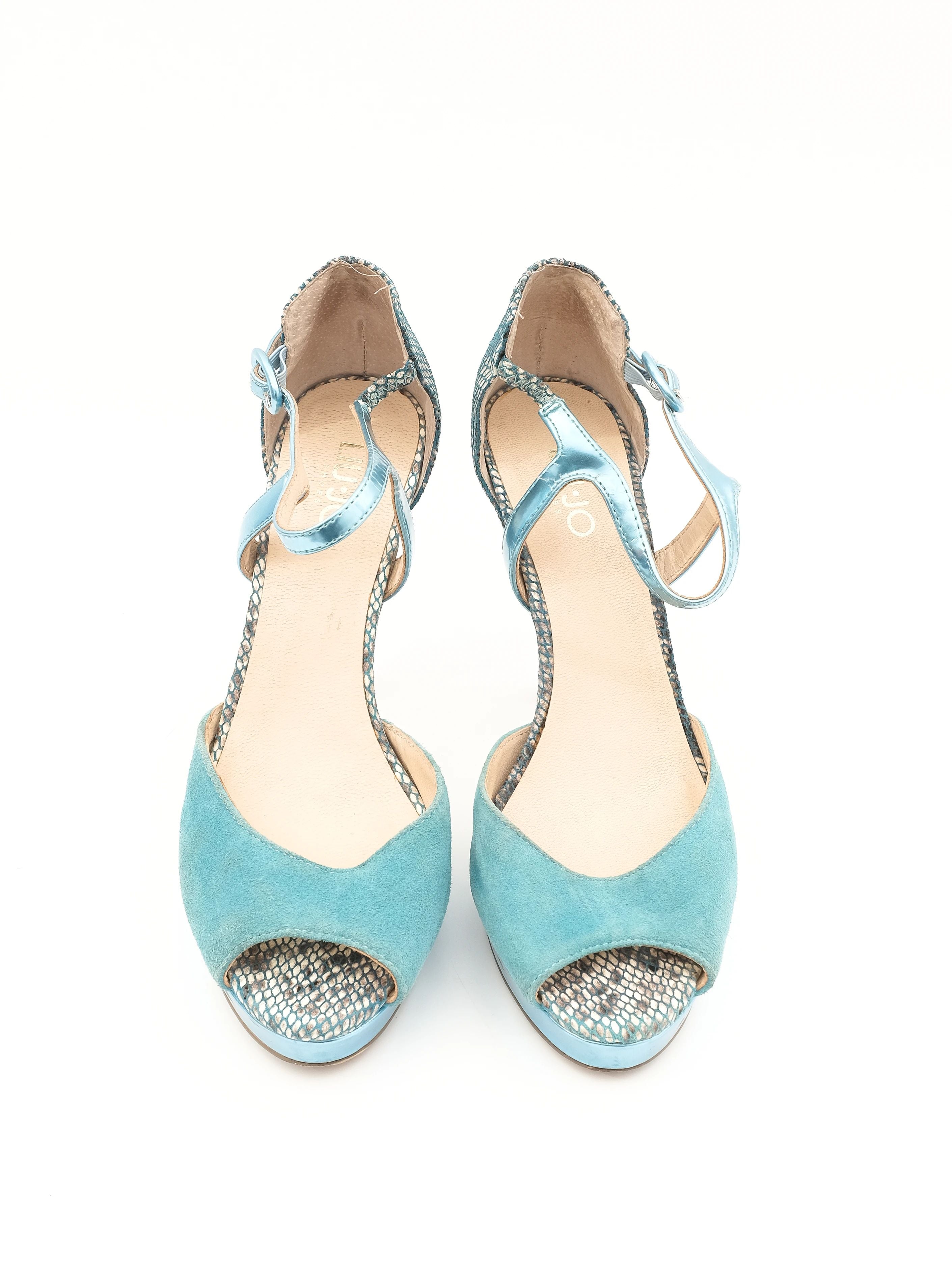 Excellent Liu Jo Blue Leather High-Heeled Peep Toe Shoes Size 39