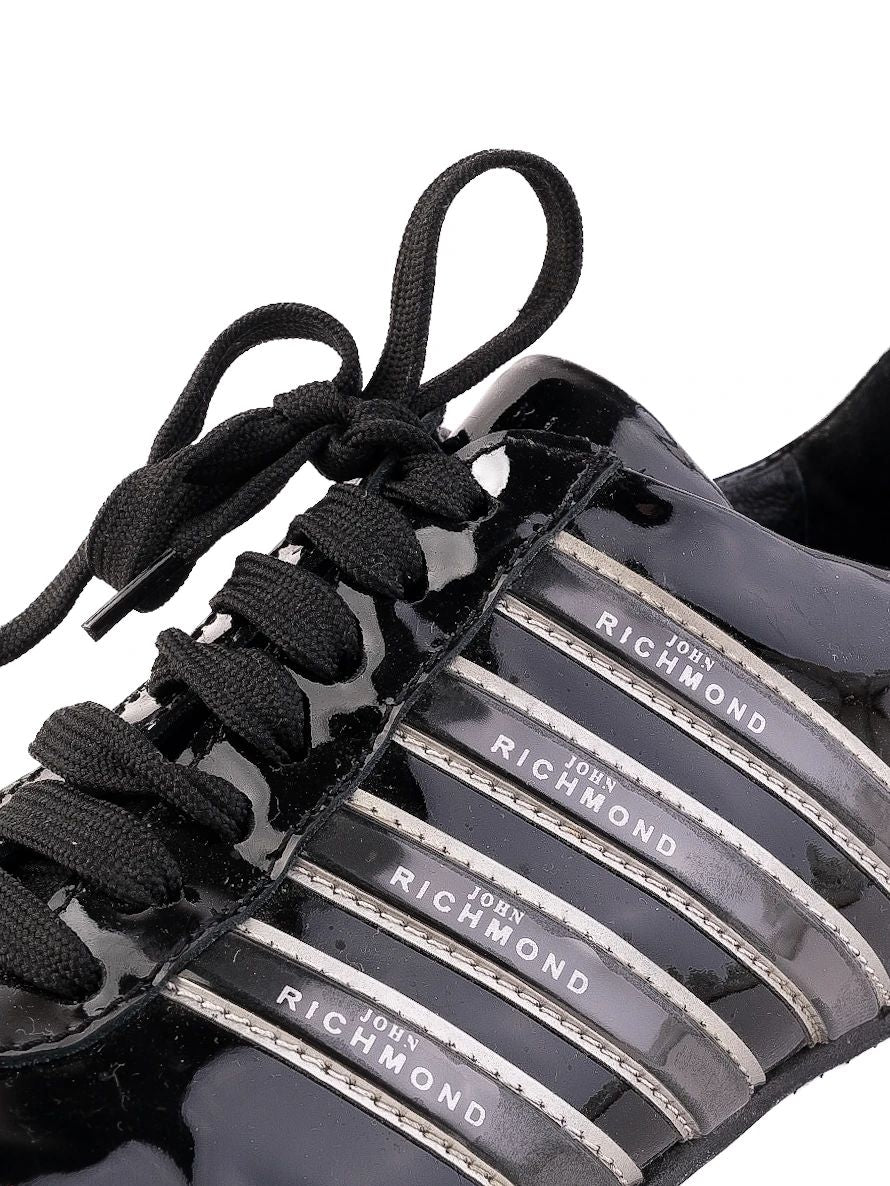 Excellent Richmond Black Leather Sneakers with Silver Stripes