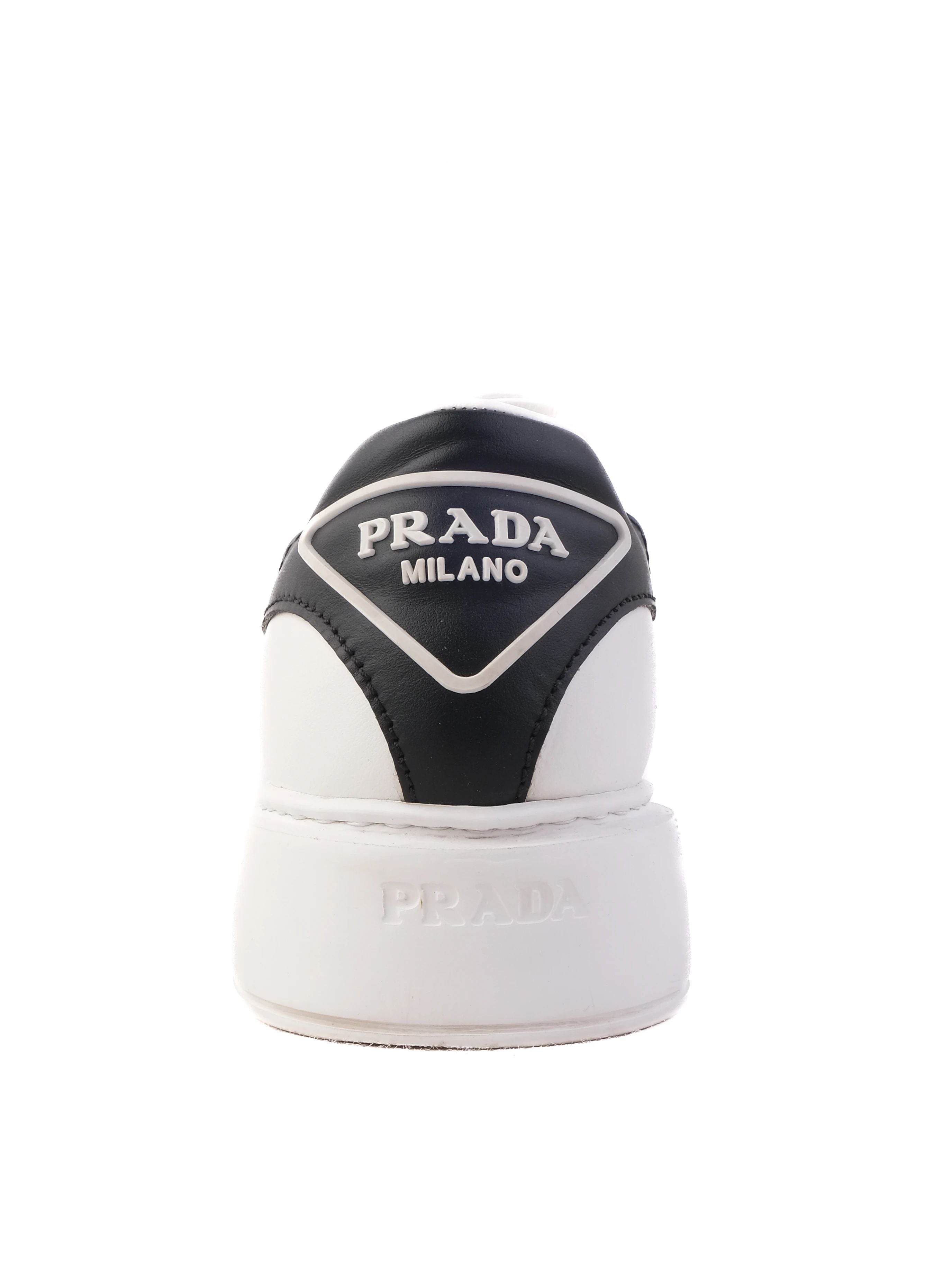 Excellent Prada White Leather Sneakers Size 37 with Black Accents