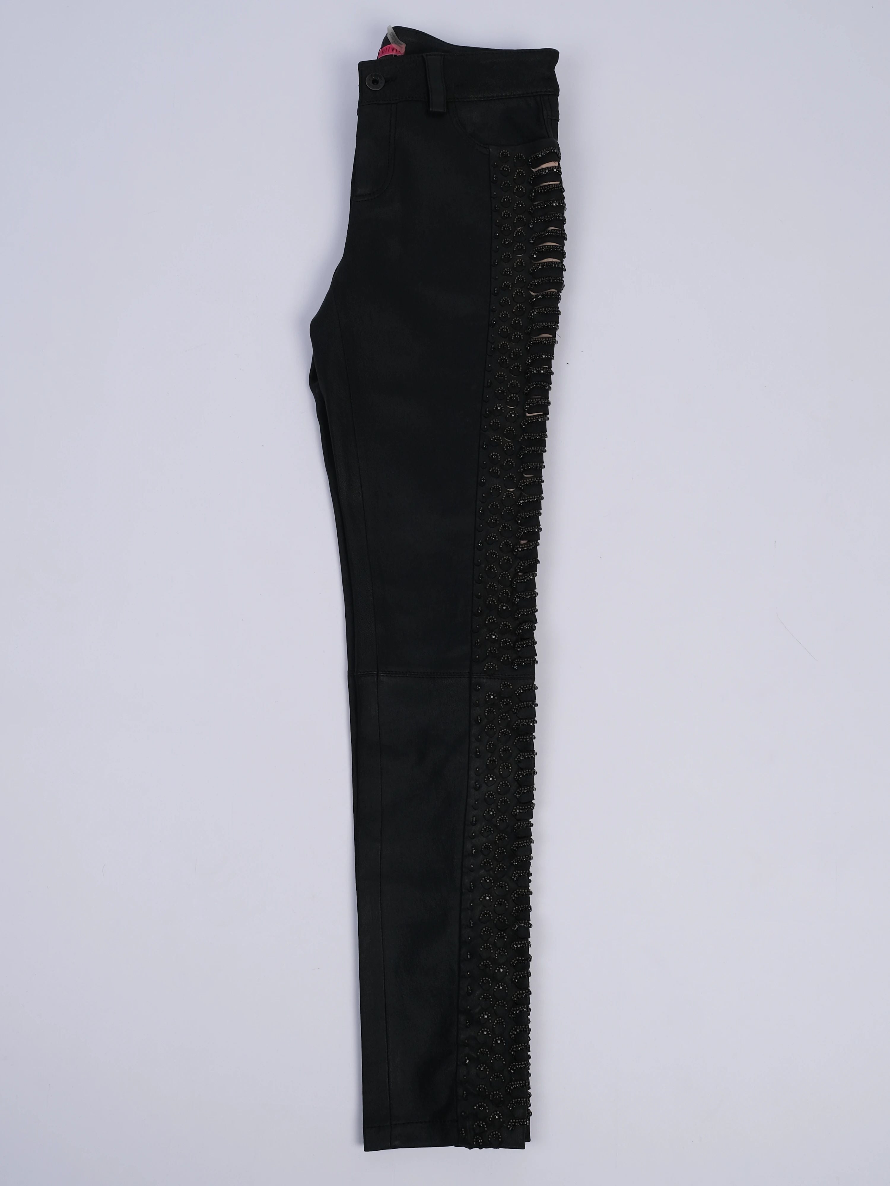 NEW Alice+Olivia Black Leather Pants with Beadwork Size M