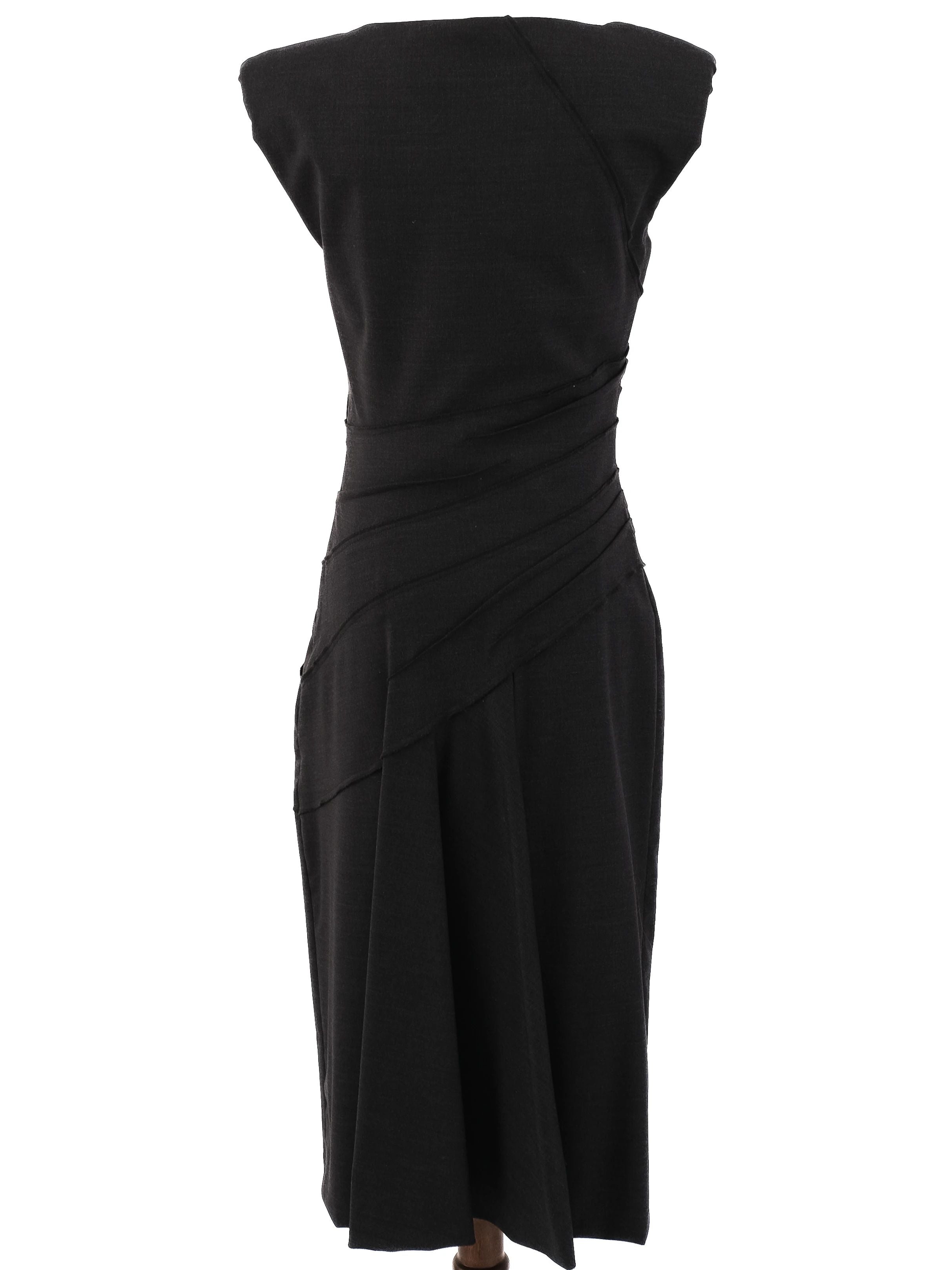 Excellent Alberta Ferretti Black Wool Mid-Length Dress Size M