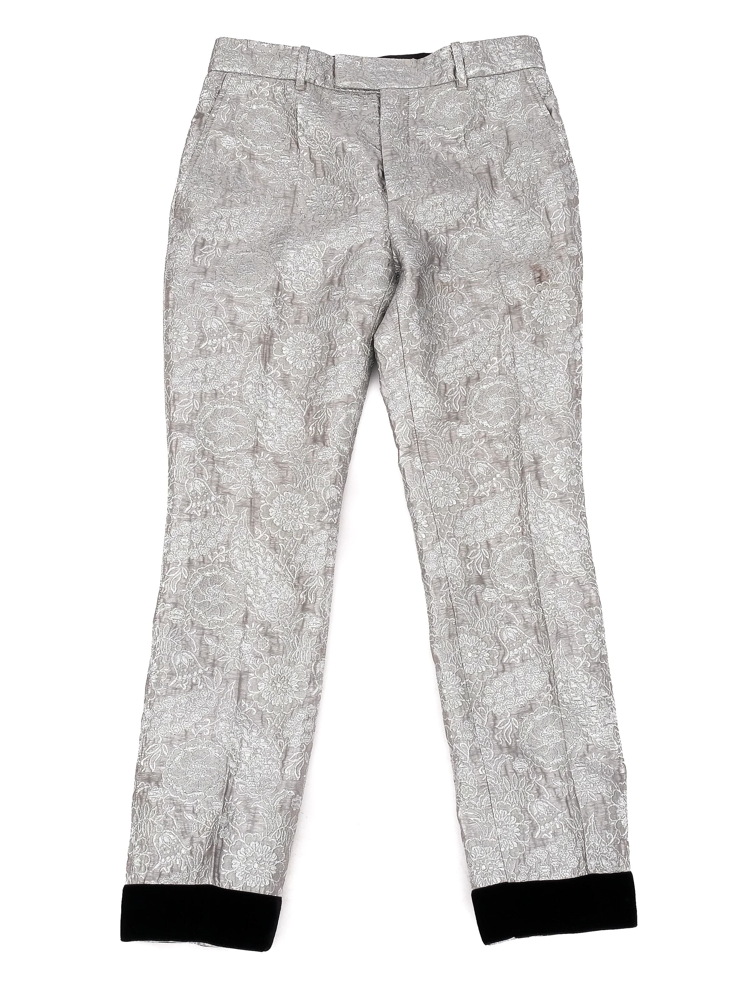 Excellent Gucci Gray Floral Patterned Pants Size M Made in Italy
