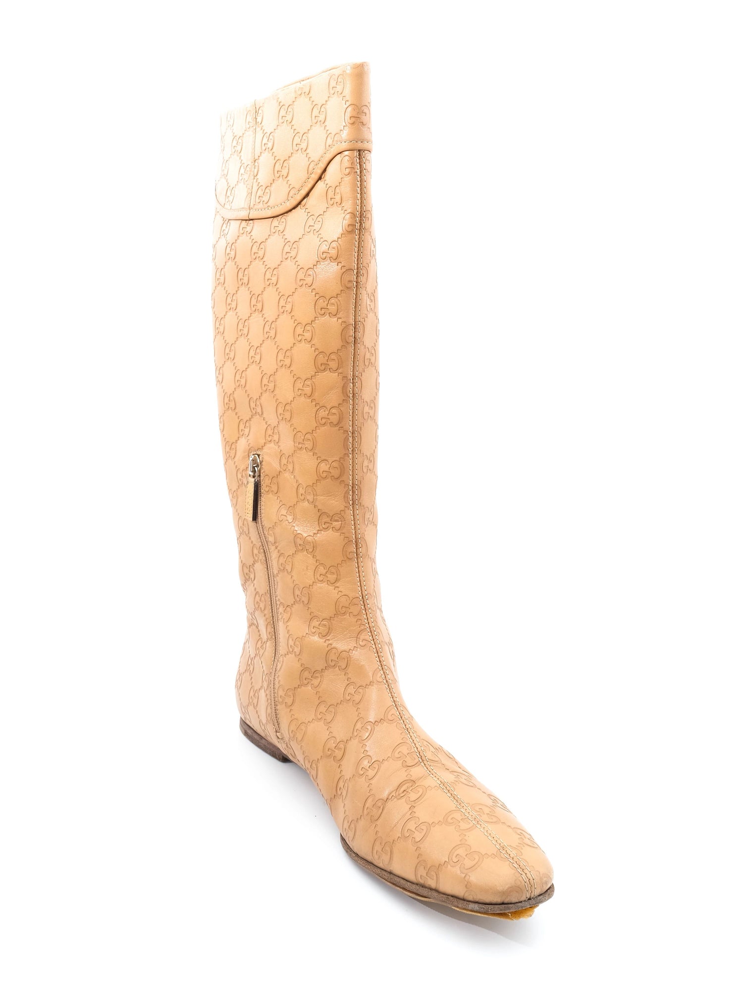 Excellent Gucci Orange Leather Knee-High Boots Size 41 with Metallic Design
