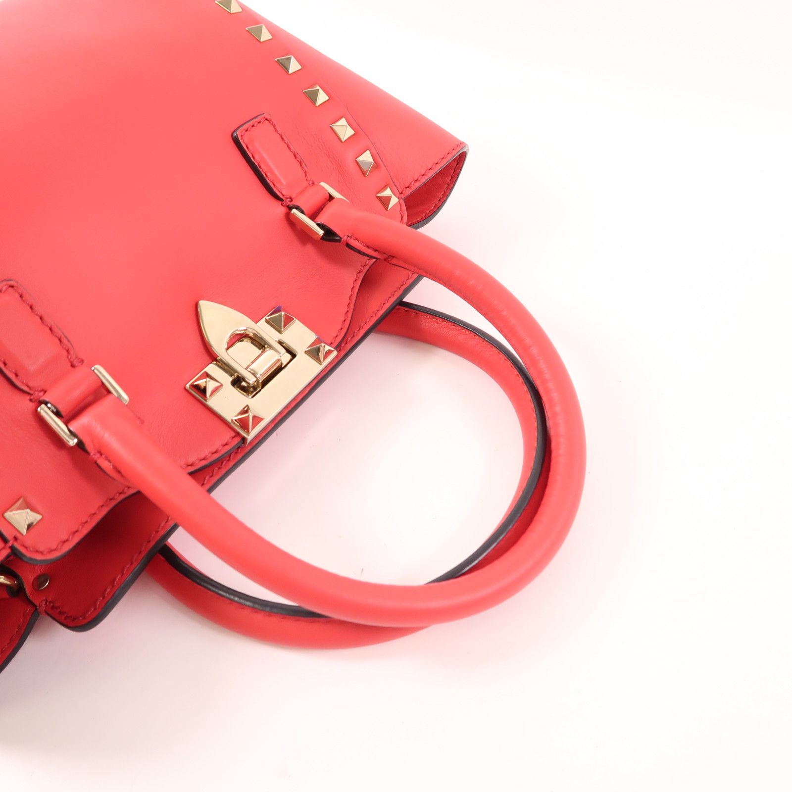 Valentino Cowhide Leather 2Way Shoulder Bag Golden Hand-handed Shoulder And Back Bag 2way Shoulder Bag Red Calfski