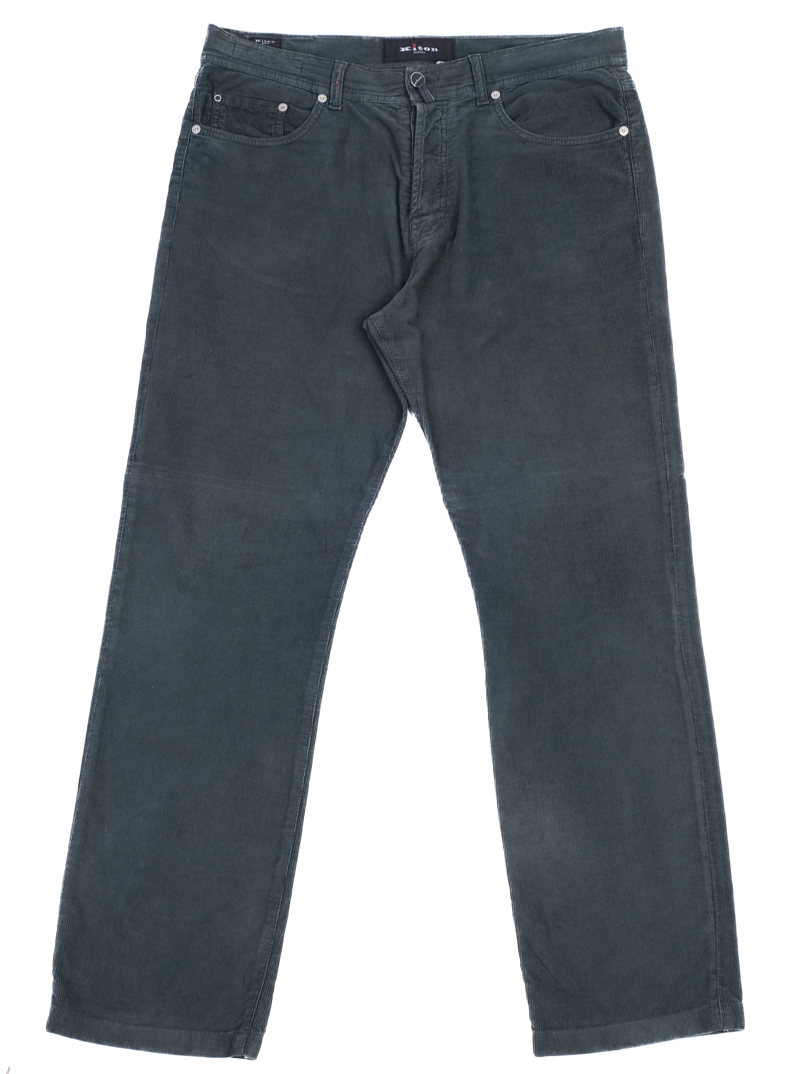 Excellent Kiton Green Cotton Pants Size XL - Textured Fabric