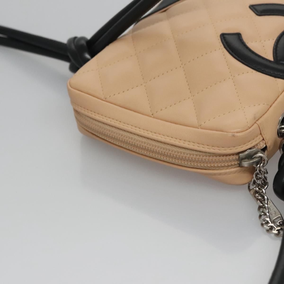 Chanel Cambon Line Shoulder Bag Leather Beige Black Cc Auth