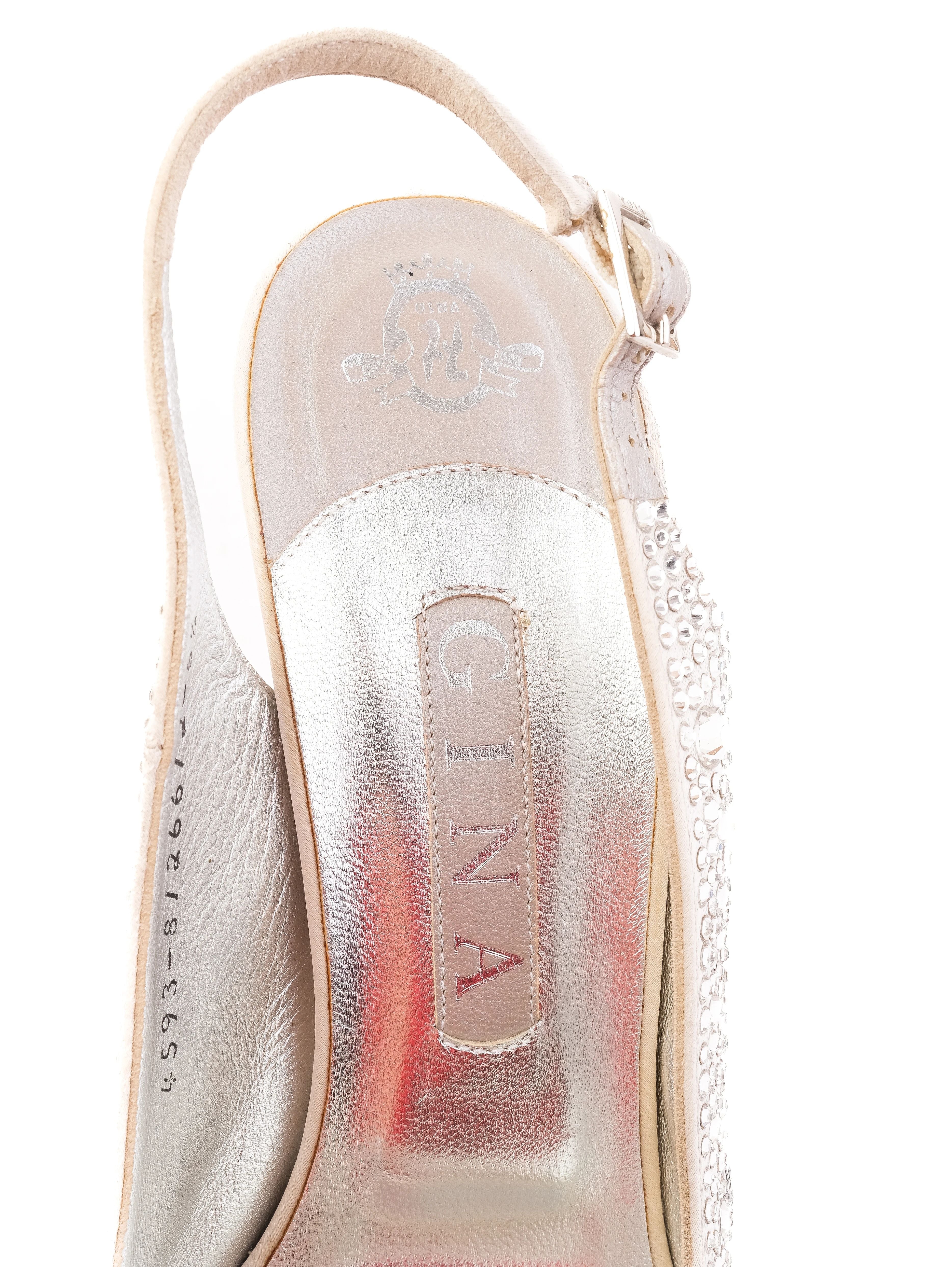 Excellent Gina White Leather High-Heeled Slingback Shoes Size 38.5