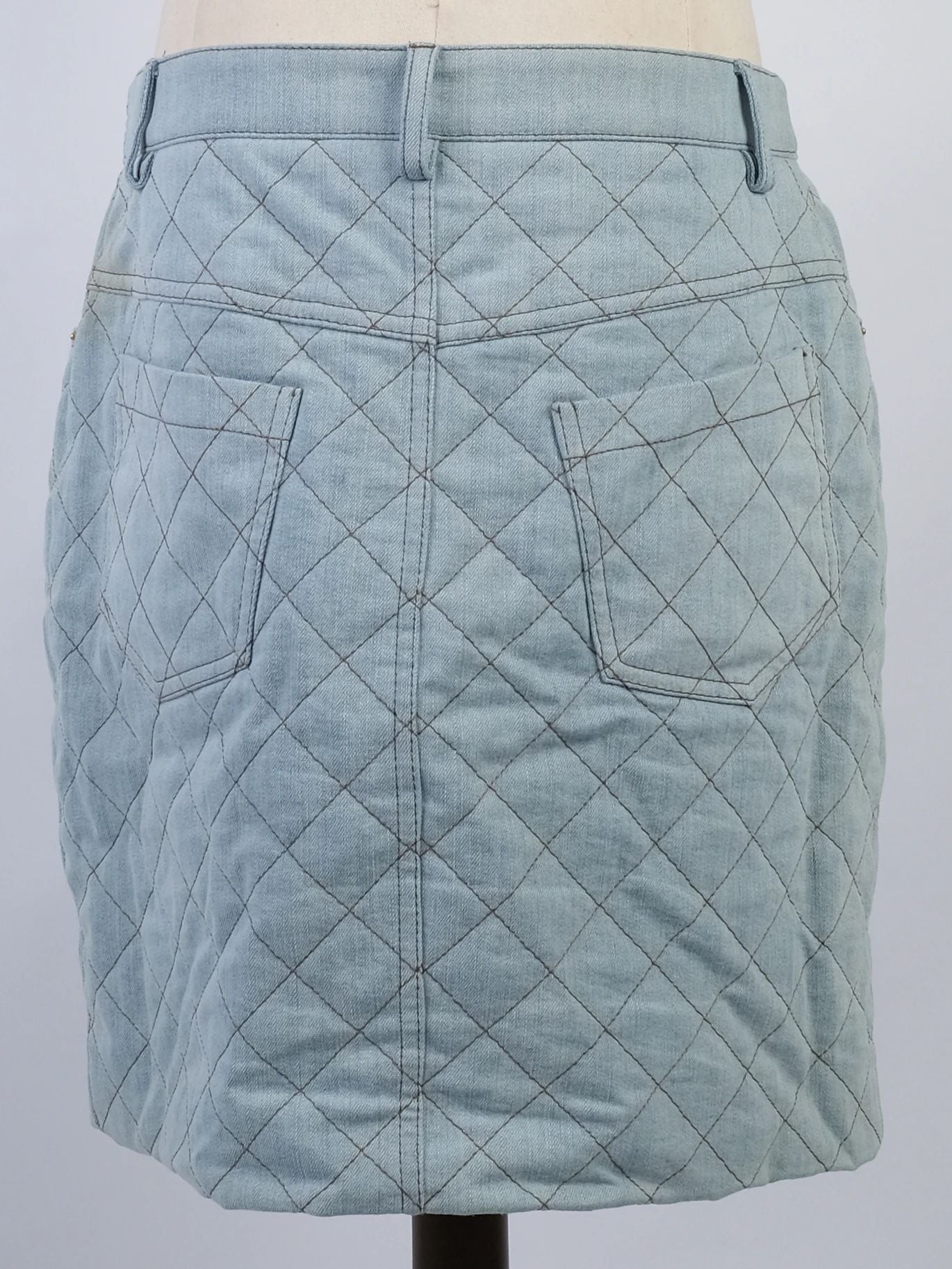 Excellent Moschino Blue Quilted Denim Jacket & Skirt Set