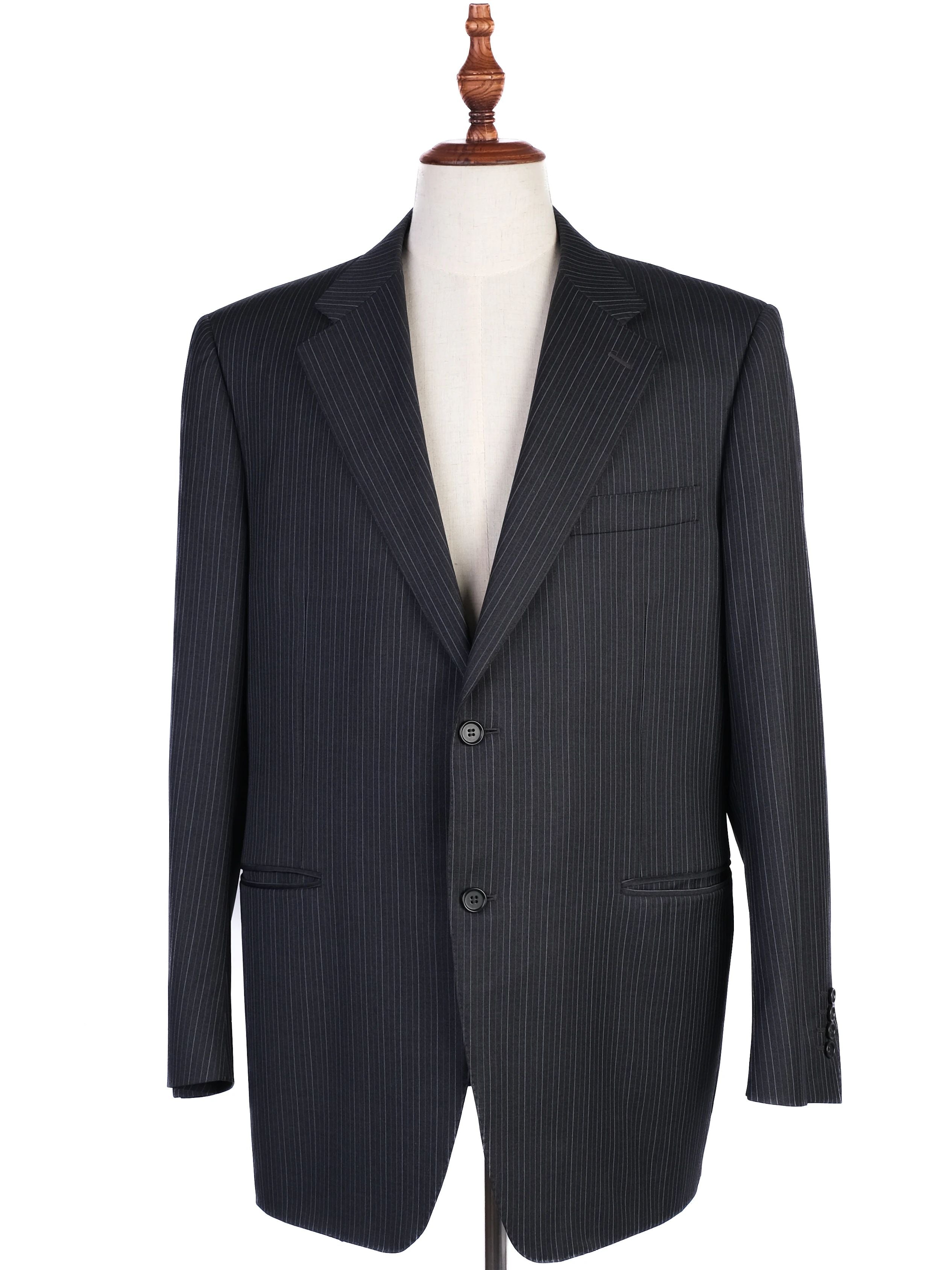 Excellent Canali Black Wool Suit Jacket Men Size XXL Pinstripe