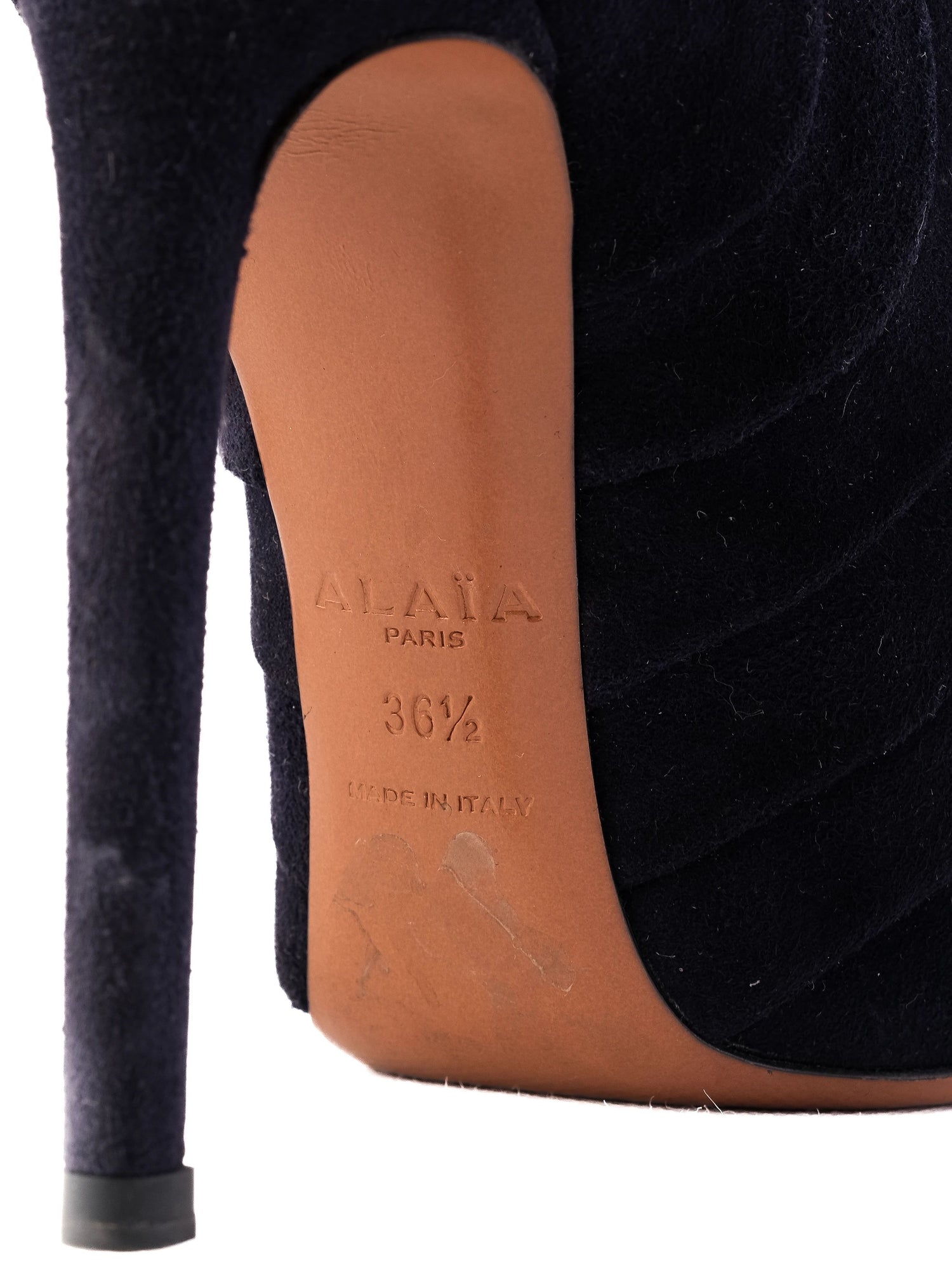 Excellent Alaia Blue Genuine Suede High-Heeled Ankle Boots Size 36.5