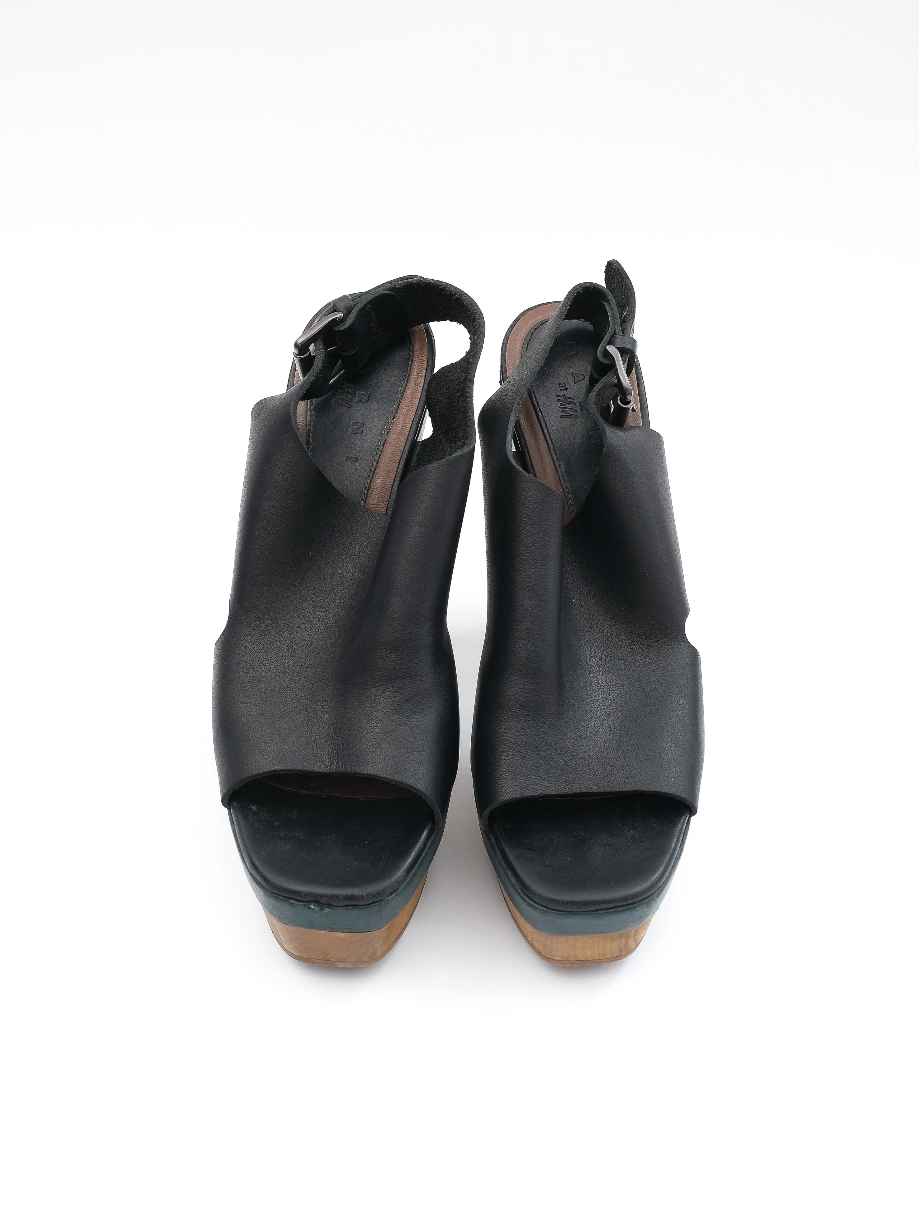 Excellent Marni High-Heeled Black Leather Sandals Size 37