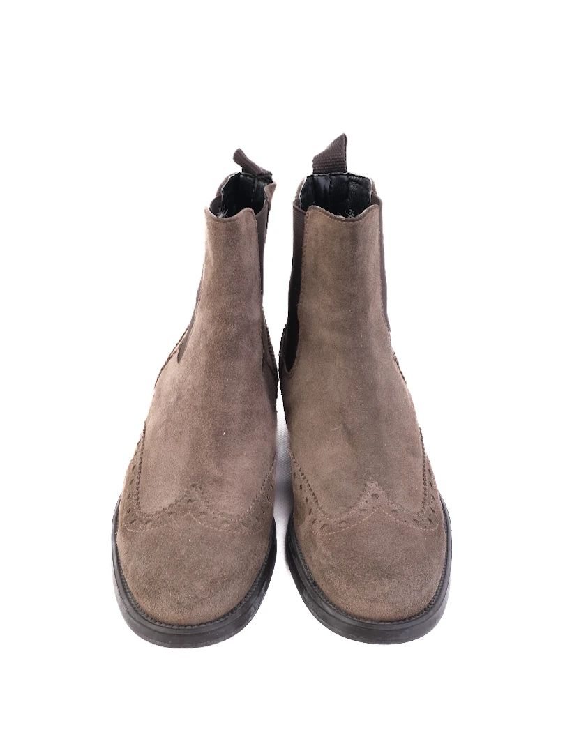Excellent Pollini Green Leather Chelsea Boots Size 36 with Brogue Detail