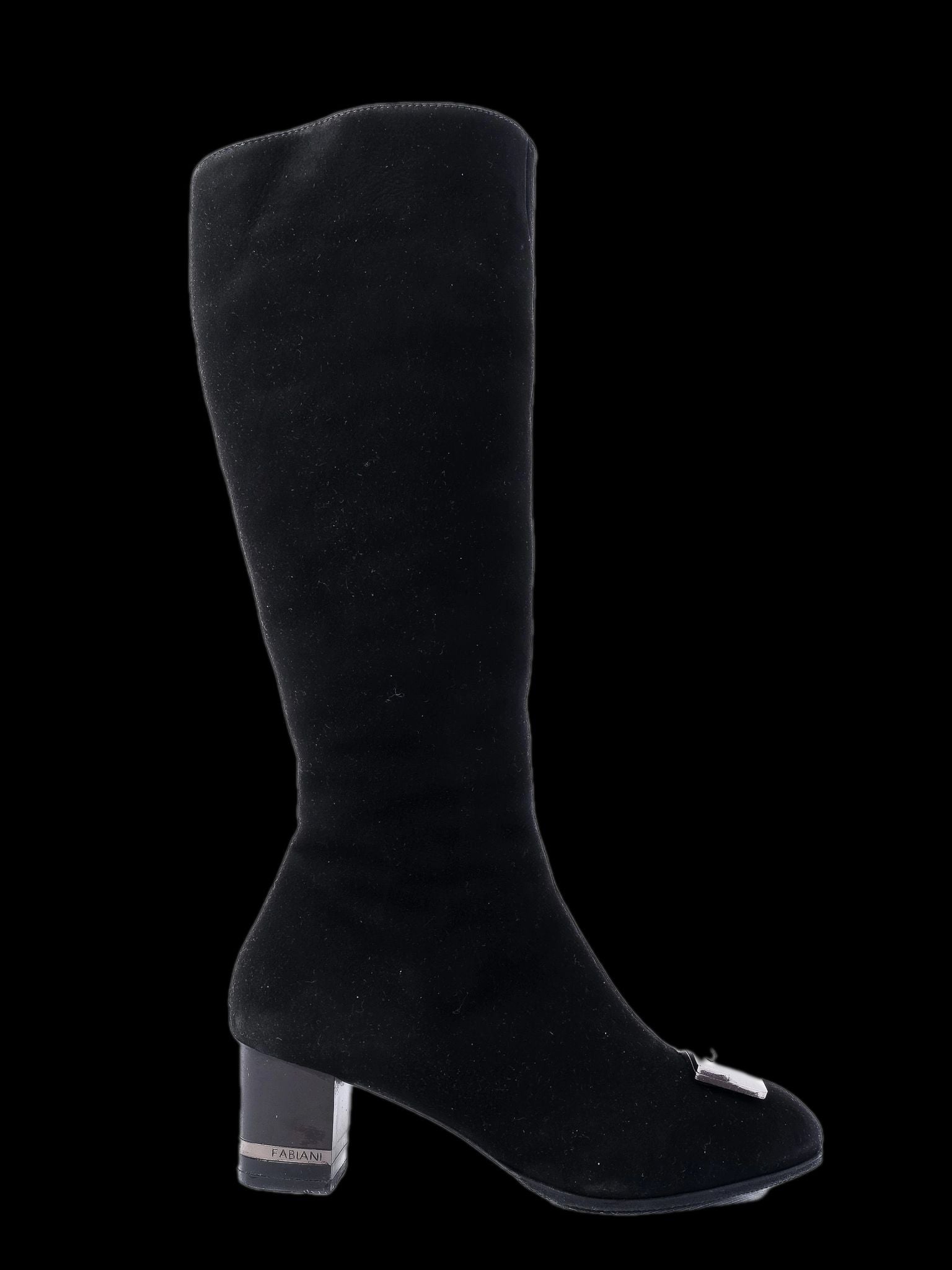 Giovanni Fabiani Black Leather Knee-High Boots Size 36 with Block Heel