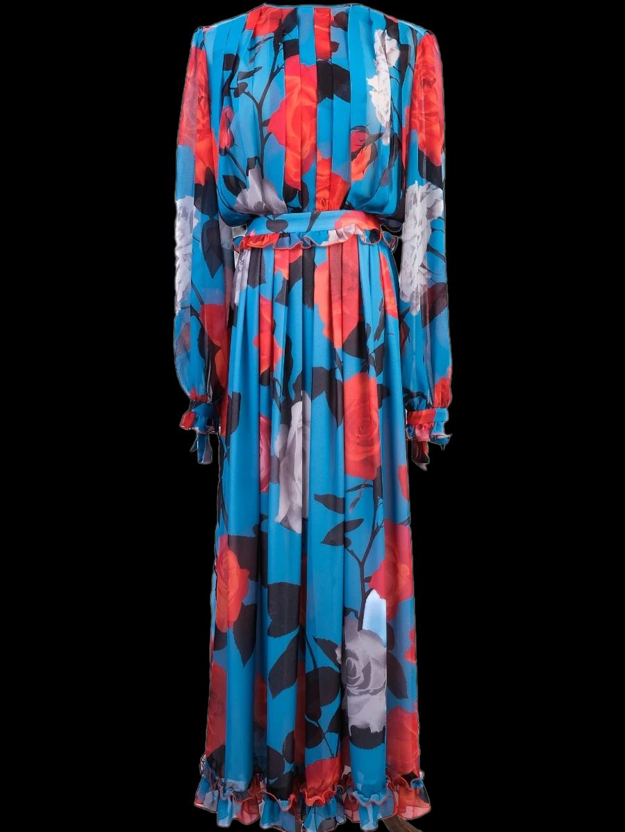 Excellent MSGM Floral Maxi Dress Blue Red White Polyester Women