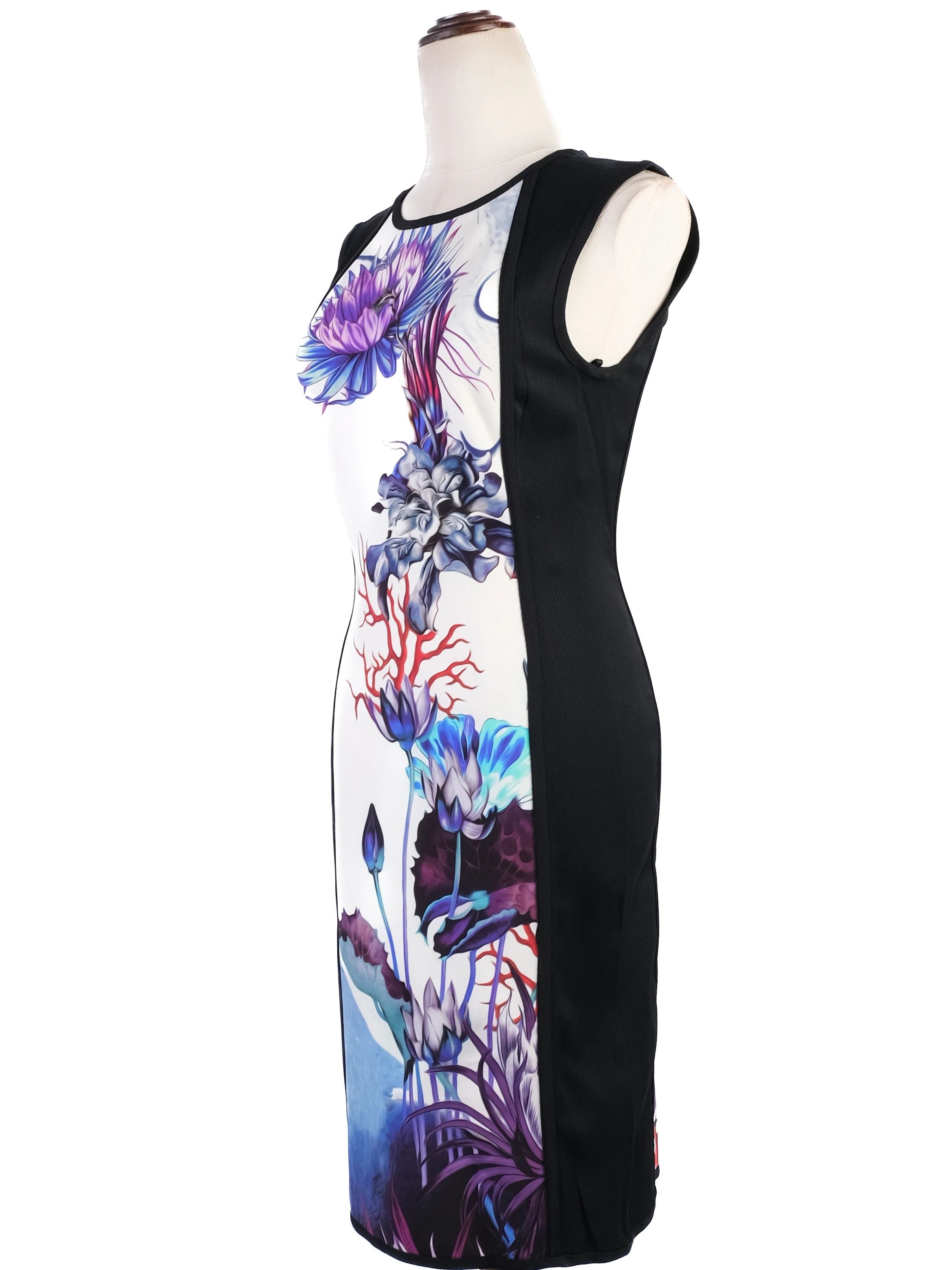 Excellent Roberto Cavalli Bodycon Dress M Floral Design Nylon