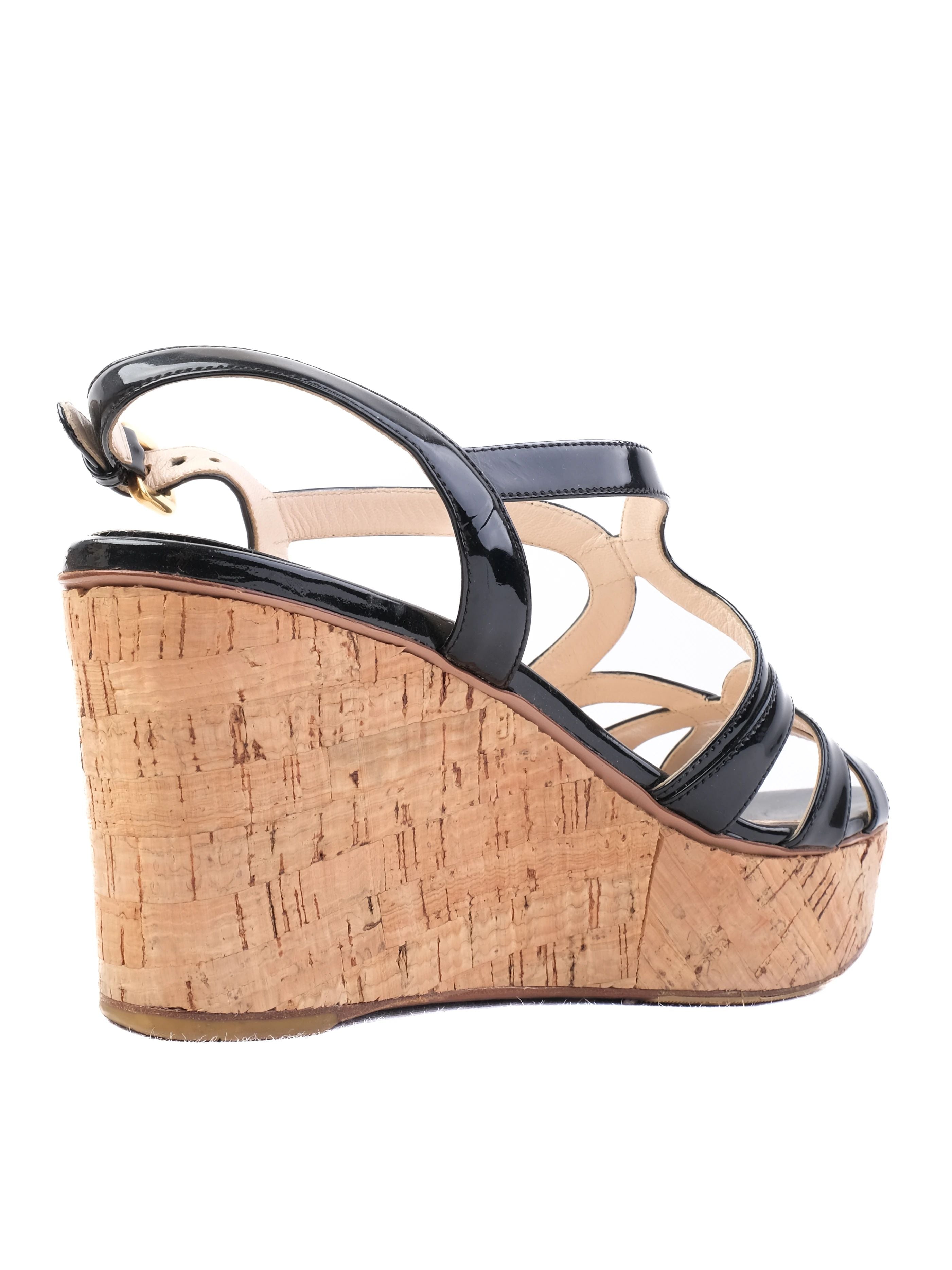 Excellent Prada Black Leather Wedge Sandals Size 41